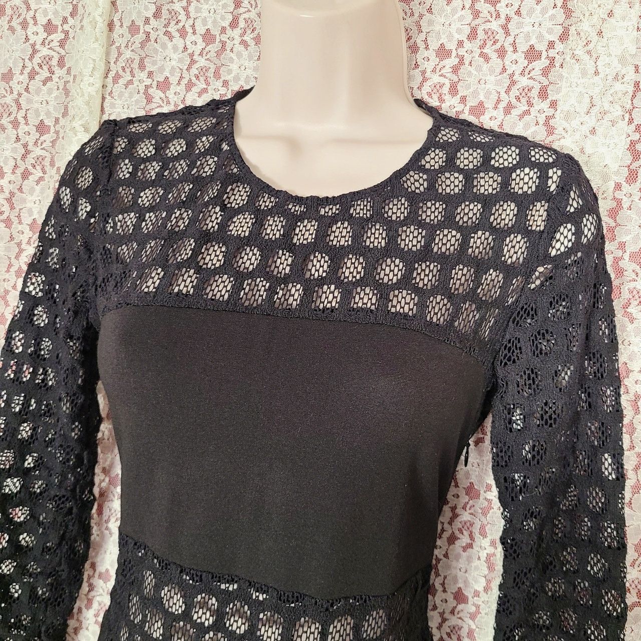 Sandro Sandro Black fishnet mesh fit and flair dress 1 XS juniors Size XS / US 0-2 / IT 36-38 - 4 Thumbnail