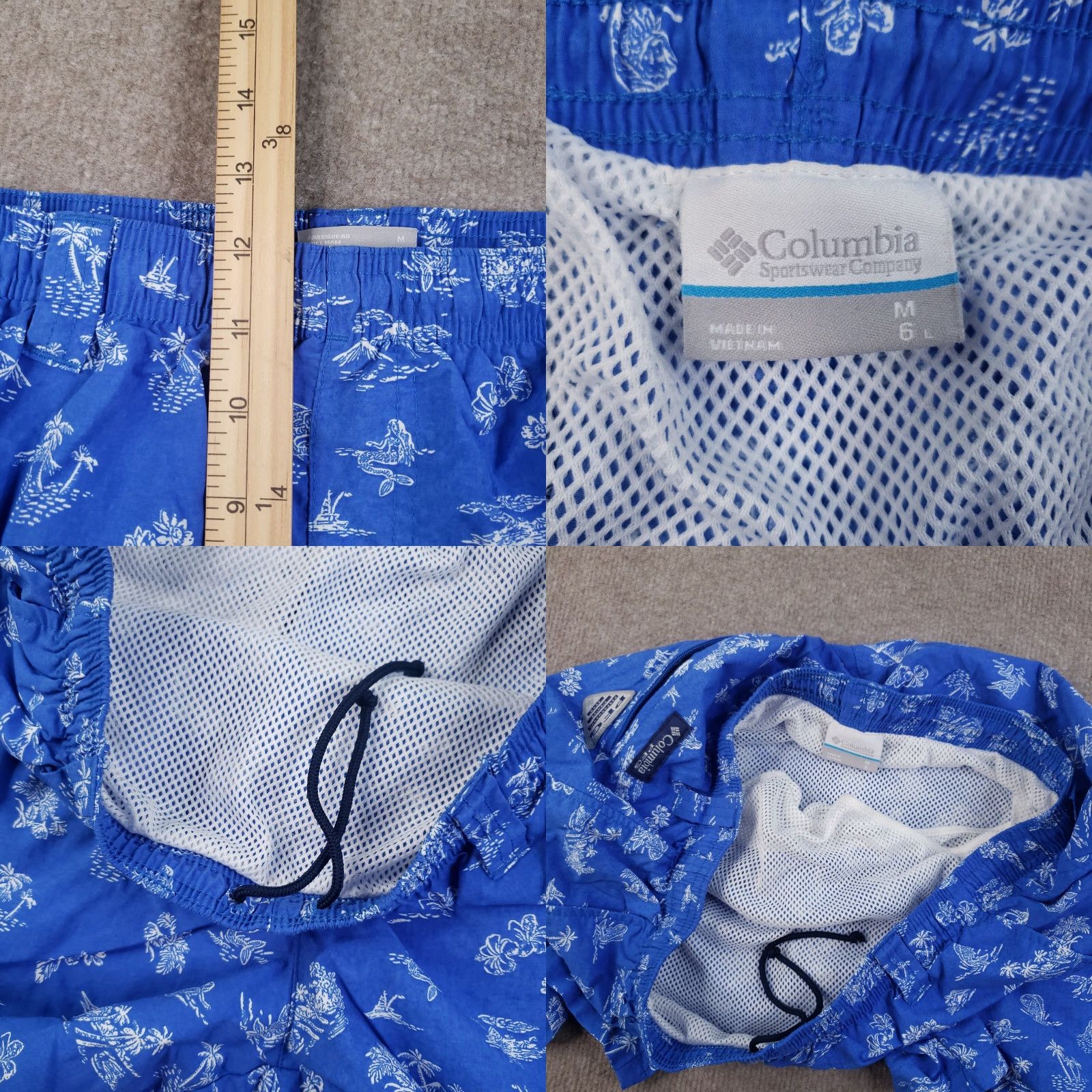 Vintage Columbia PFG Swim Trunks Mens Medium Blue Elastic Waist Lined Geometric Pockets Recreation Swim Bottoms M Blue Mens Size ONE SIZE - 8 Thumbnail