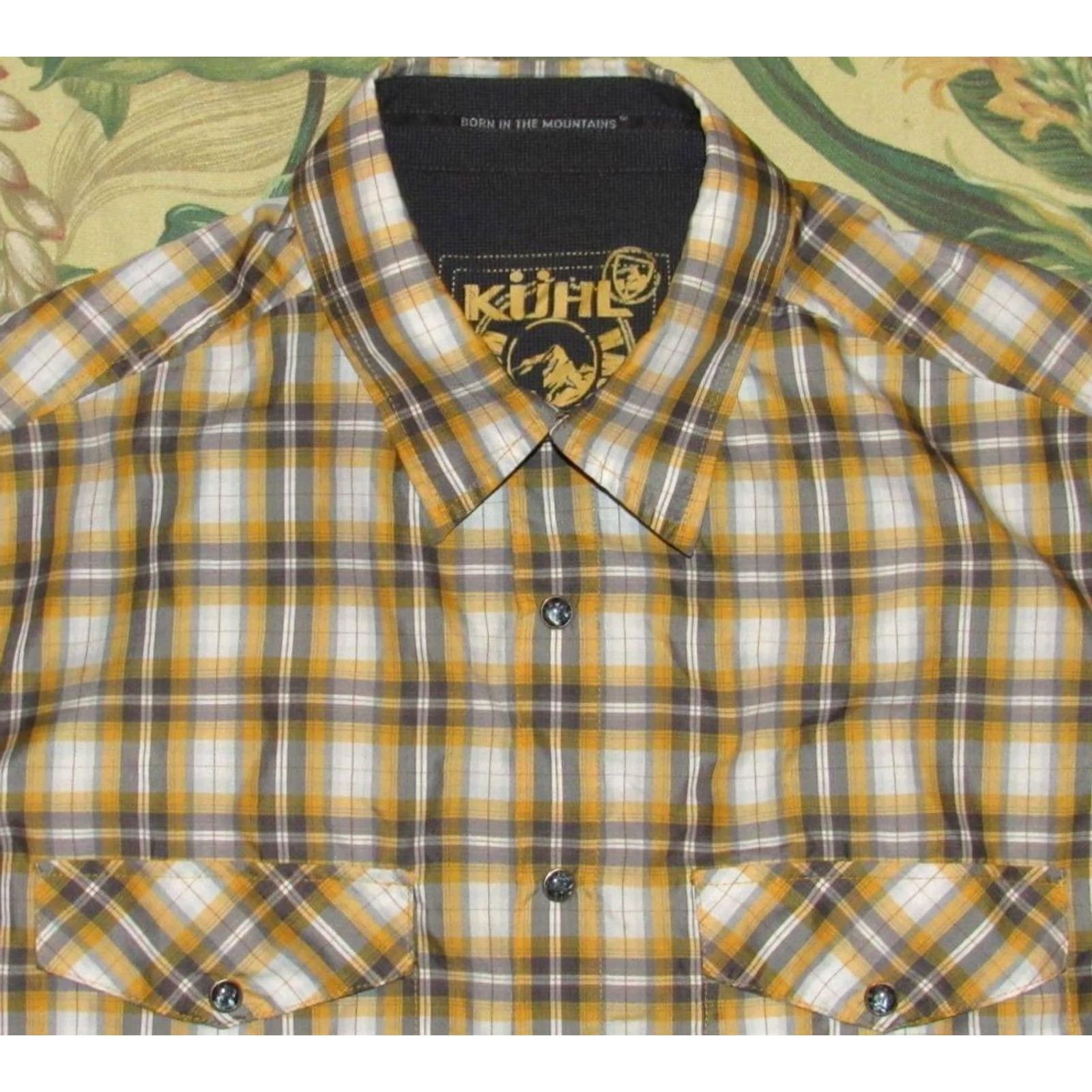 Vintage KUHL Yellow Grey Plaid Short Sleeve Pearl Snap Shirt Medium M Mens Size US M / EU 48-50 / 2 - 2 Thumbnail