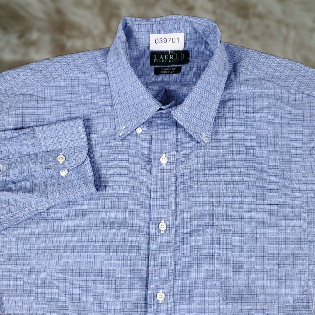 Ralph Lauren Ralph Lauren Dress Shirt Mens 17.5 Blue Plaid Button-Down Long Sleeve Cotton Mens Size 46R - 1 Thumbnail