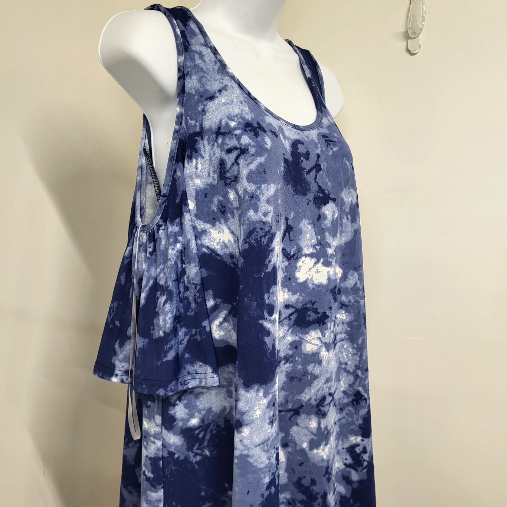 Vintage Lildy Blouse Women L/XL Cold Shoulder Tunic Top Tie Dye Blue White Floral Bohemian Beach Tropical 3/4 Sleeve Shirt Shirt Womens Ladies Clothing NWT Size L / US 10 / IT 46 - 5 Thumbnail