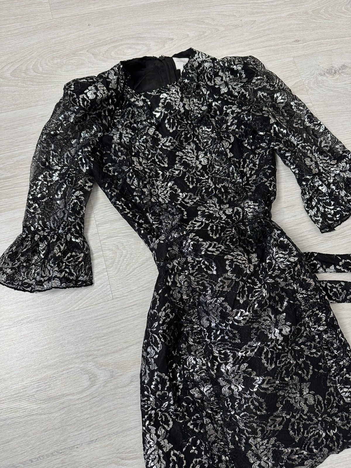 H&M The Vampire's Wife x H&M Metallic Black Lace Mini Dress Size XXS / US 00 / IT 34 - 3 Thumbnail