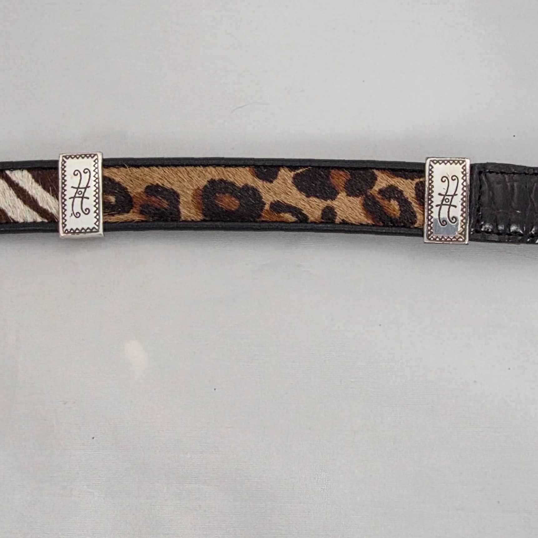 Brighton VINTAGE Brighton Belt Black Leather Leopard Zebra Cowhide Calf Fur Animal Print Sz Small Belt Women Size ONE SIZE - 3 Thumbnail