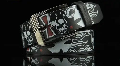 Japanese Brand Skull Skeleton Pattern Pin Buckle Belt Size ONE SIZE - 1 Thumbnail