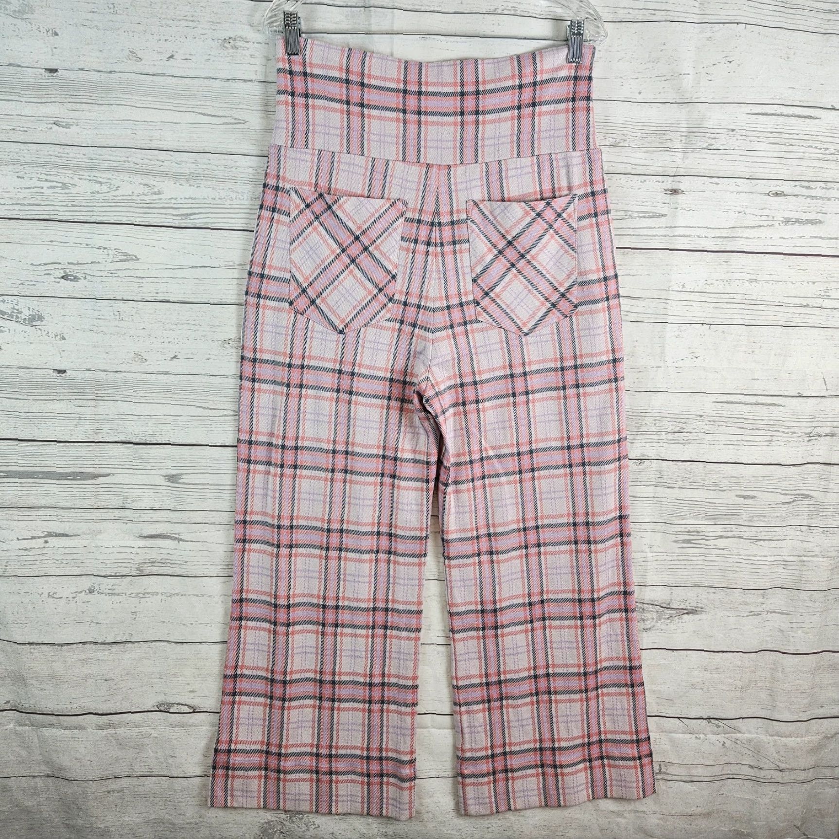 Vintage Cabi Womens Playdate Crop Wide-Leg Pants Sz Medium Pink Plaid High Rise Size 32" / US 10 / IT 46 - 3 Thumbnail
