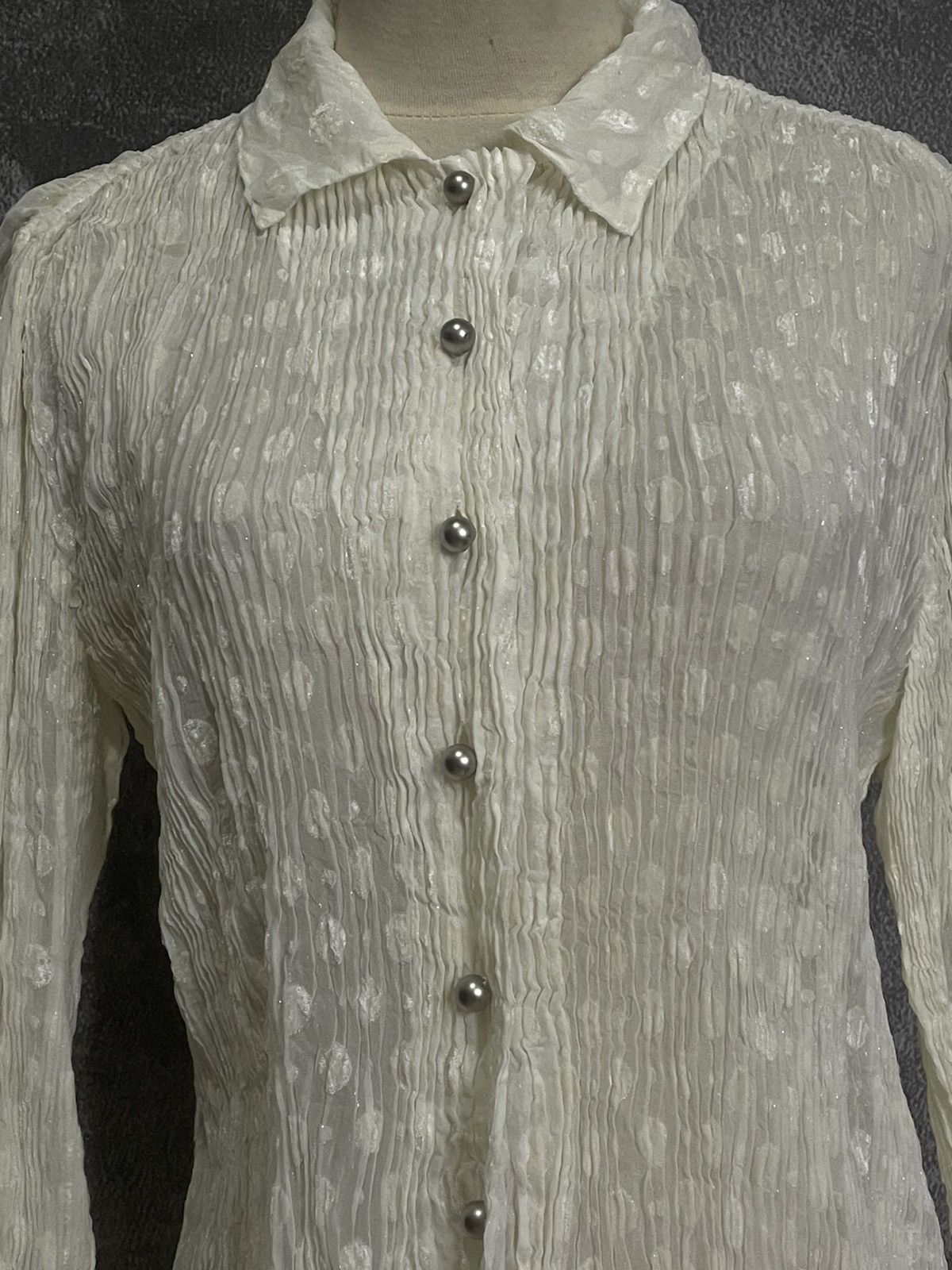 Pleats Please Issey Miyake Issey Miyake Fête Ivory Crinkled Blouse Size M / US 6-8 / IT 42-44 - 5 Thumbnail