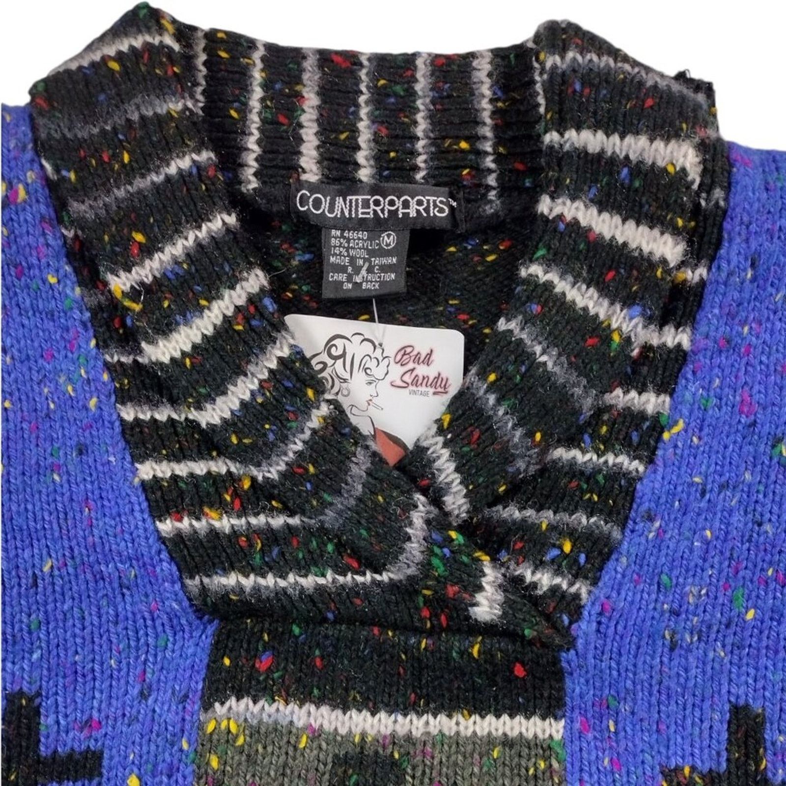 Vintage VTG 90s Chunky Asian Character Sweater by Counterparts Size M / US 6-8 / IT 42-44 - 3 Thumbnail