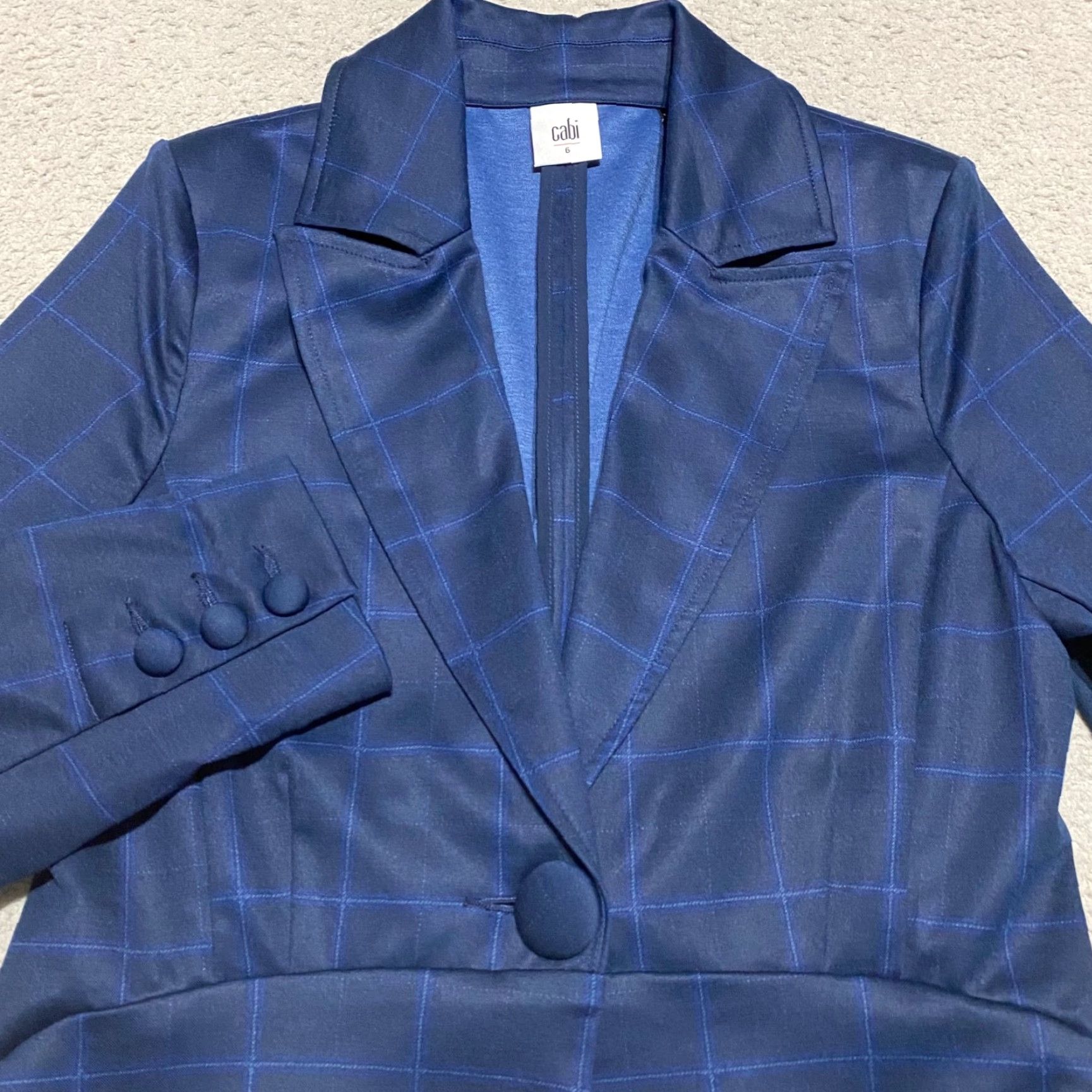 Vintage CAbi Womens Blazer 6 Blue Plaid Windowpane 1 Button Lightweight Size M / US 6-8 / IT 42-44 - 5 Thumbnail