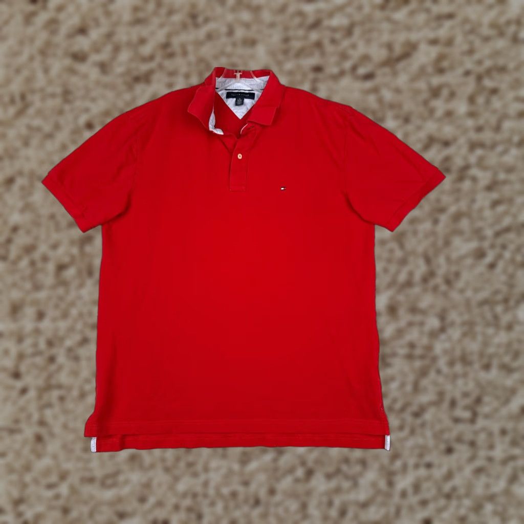 Tommy Hilfiger Tommy Hilfiger Polo Shirt Men XL Red 100% Cotton Jersey Short Sleeve Slim Embroidered Logo Polo Size US XL / EU 56 / 4 - 1 Thumbnail