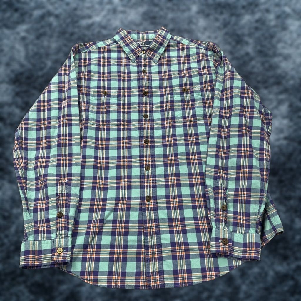 Polo Ralph Lauren Polo Ralph Lauren Shirt Mens XL Green Blue Plaid Cotton Casual Button-Up Short Sleeve Not Short Sleeve Size US XL / EU 56 / 4 - 1 Thumbnail
