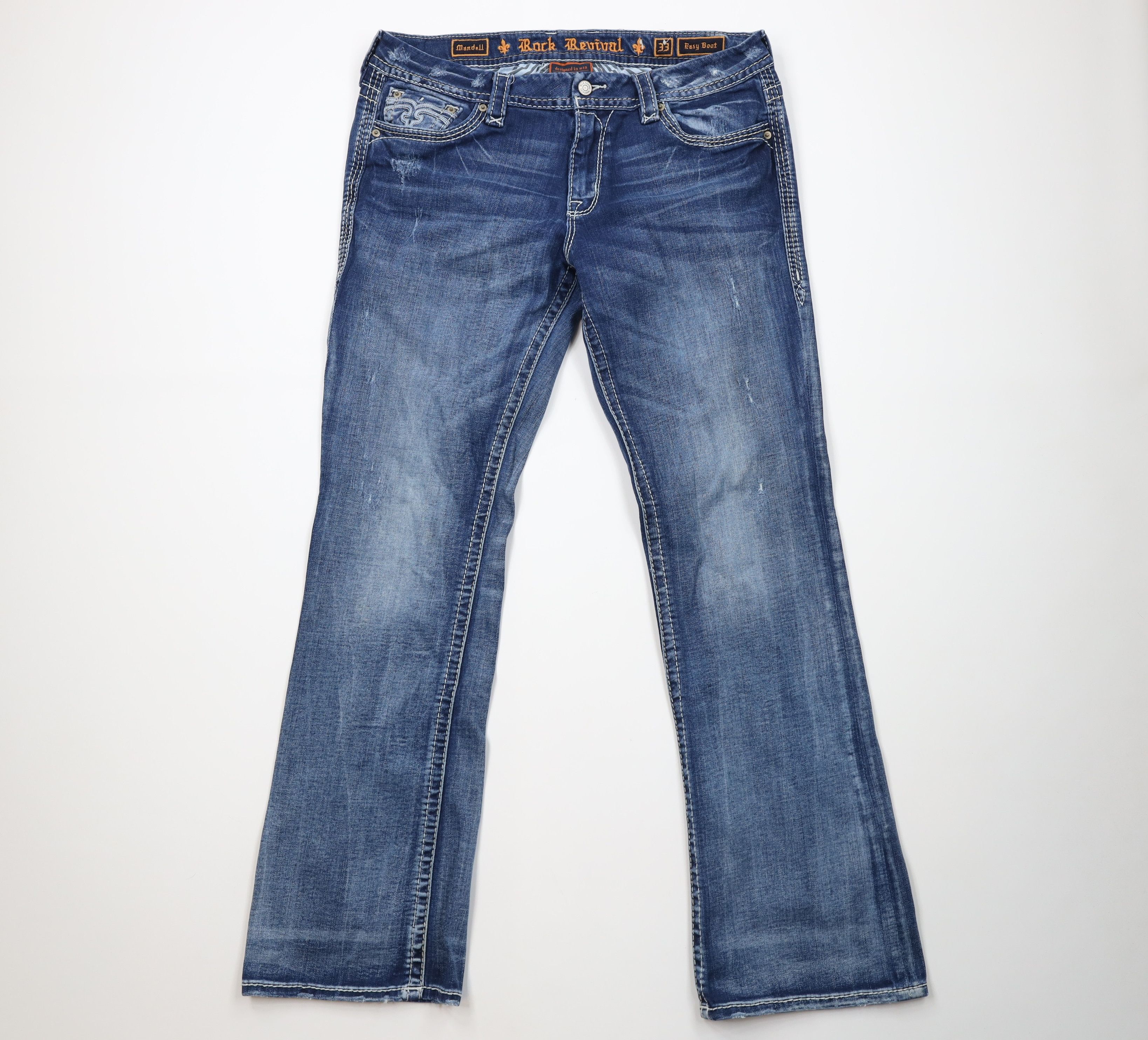 Rock Revival Rock Revival Stitch Mandell Easy Boot Flared Denim Jeans Size 33" - 1 Thumbnail