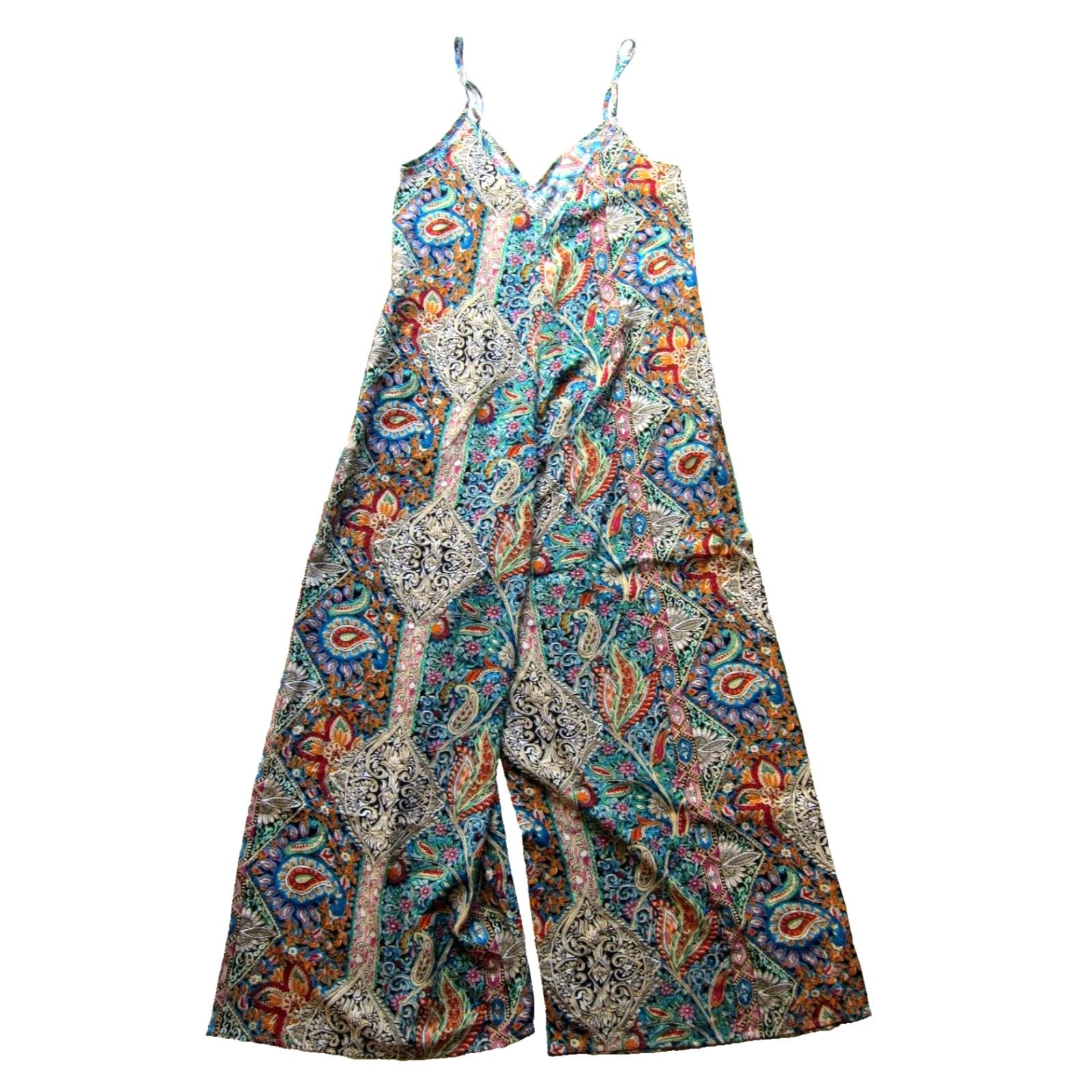 Pinko VINTAGE Luukse Green Pink Orange Floral Tank Wide Leg Romper Jumpsuit Medium Size 32" / US 10 / IT 46 - 2 Thumbnail