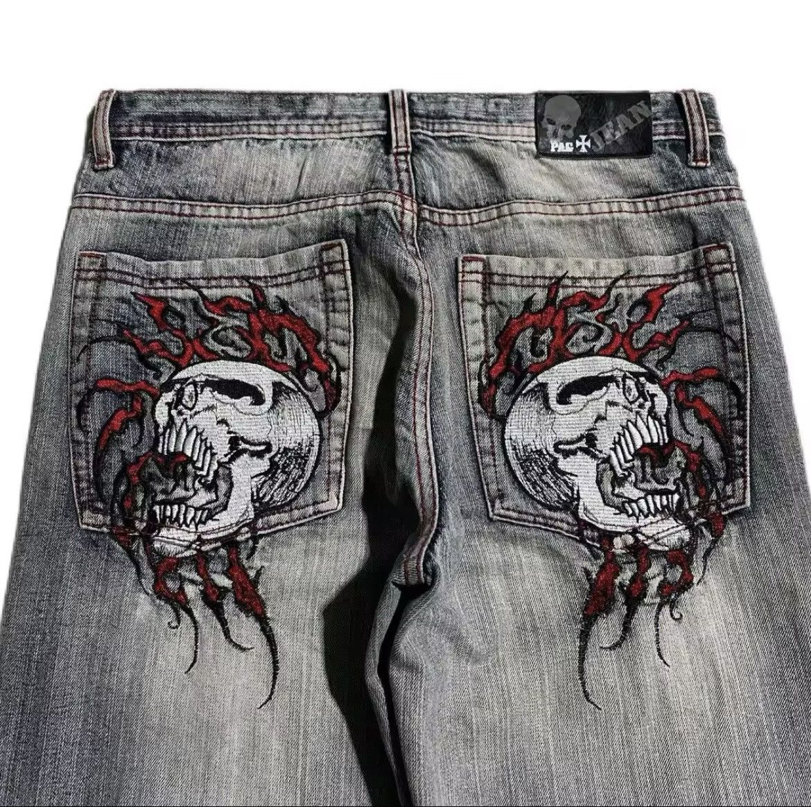 If Six Was Nine × Japanese Brand Grey Y2K baggy jeans with gothic ornaments Size US 34 / EU 50 - 3 Thumbnail