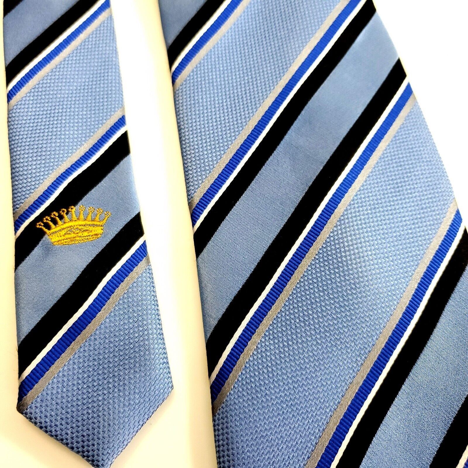 Countess Mara Countess Mara Blue Black Striped Woven Silk Tie Size ONE SIZE - 2 Thumbnail