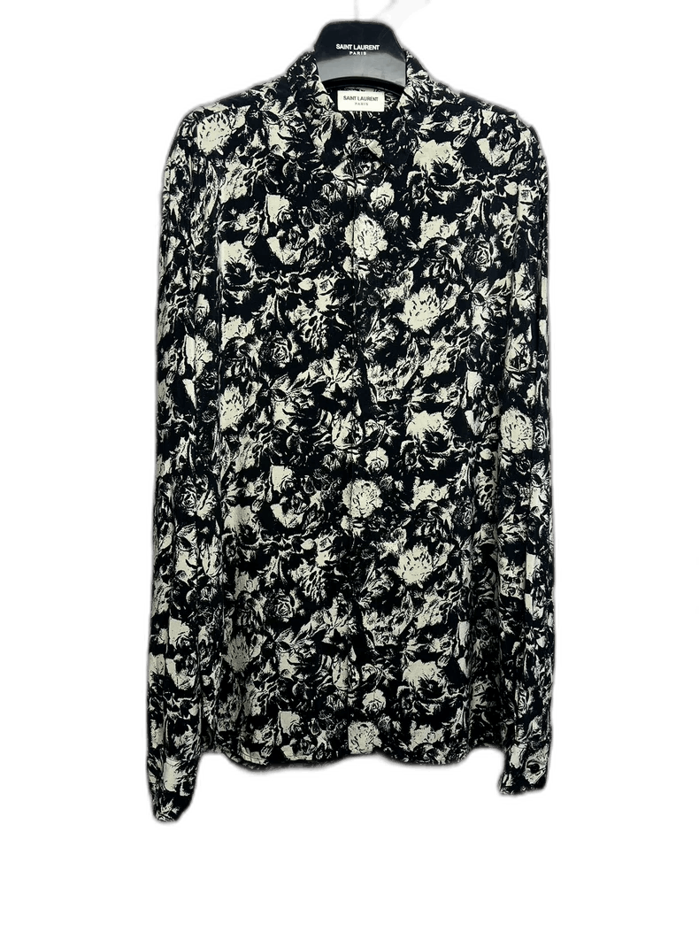 Saint Laurent Paris Saint Laurent Black and White Floral Shirt-2507 Size US L / EU 52-54 / 3 - 6 Thumbnail