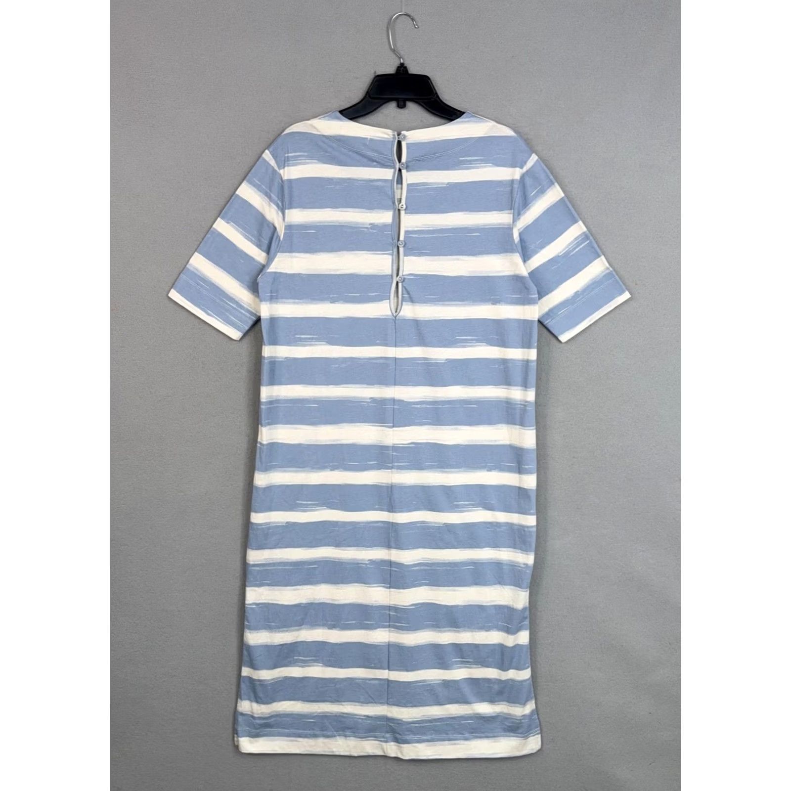 Vintage Masai Dress Womens Medium Blue White Stripe T Shirt Midi Side Slit Jersey Cotton Size M / US 6-8 / IT 42-44 - 6 Thumbnail