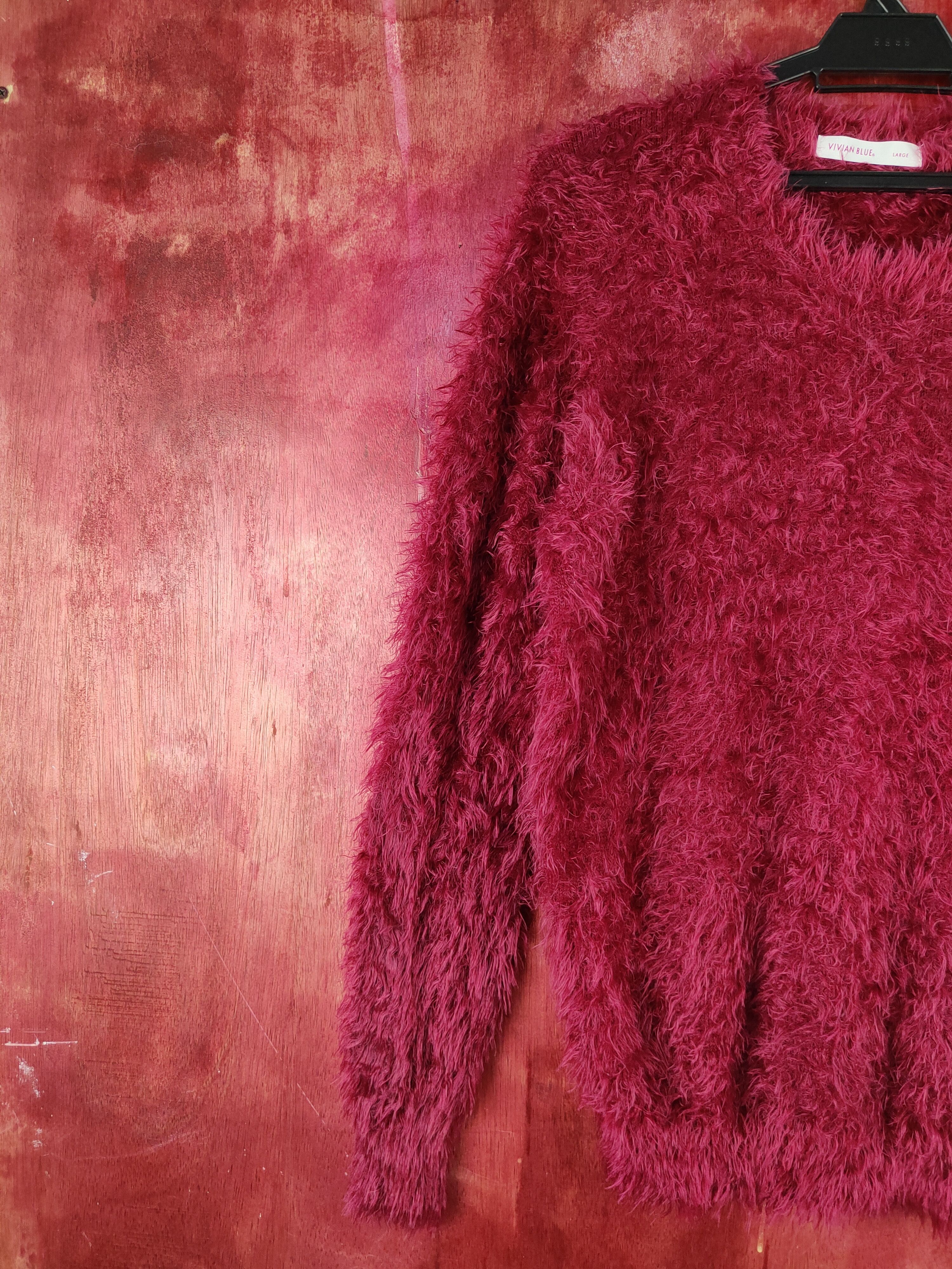 Aran Isles Knitwear Vivian Blue Maroon Shag Shaggy Fur Mohair Knitwear #S2086 Size US M / EU 48-50 / 2 - 3 Thumbnail