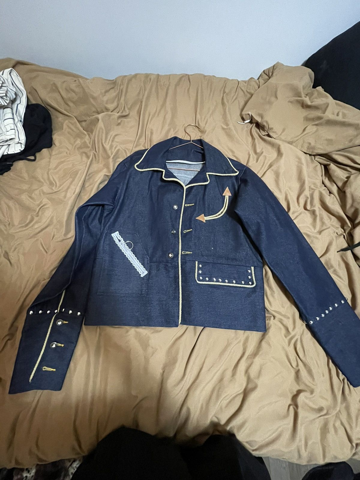 image of Saint Laurent Paris Denim Cropped Jacket in Blue, Men's (Size Large)