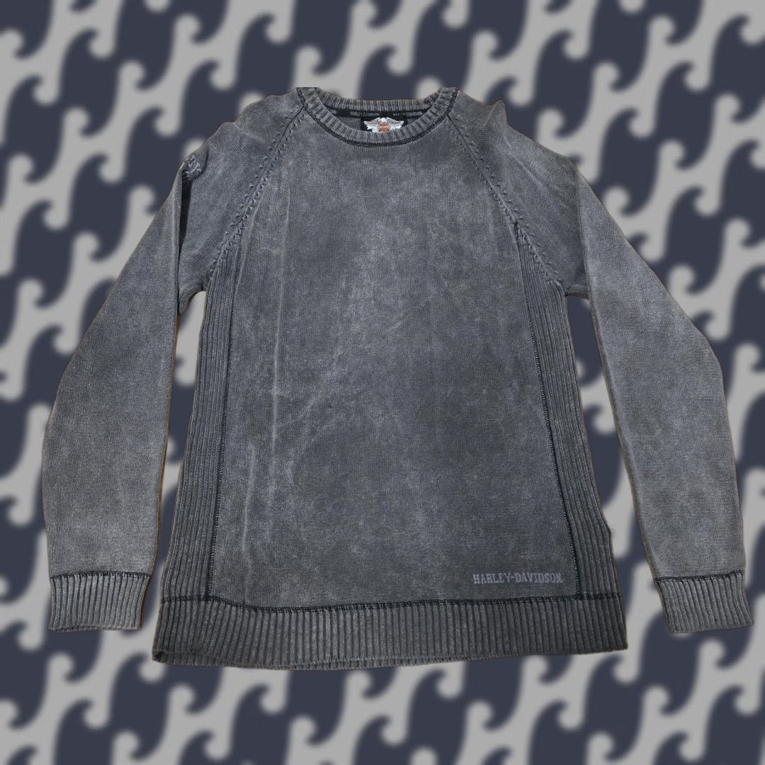 Harley Davidson HARLEY-DAVIDSON Shirt Mens M Gray Raglan Crewneck Knit Pullover Sweater Size US M / EU 48-50 / 2 - 1 Thumbnail