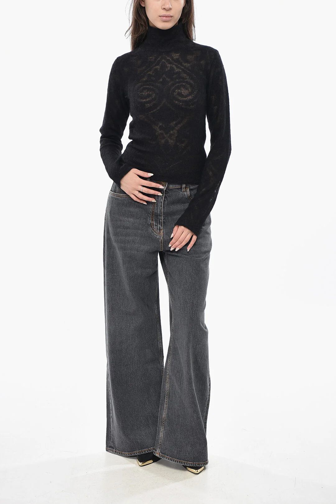Etro og1mm0426 Mixed Mohair Turtleneck Sweater in Black Size XS / US 0-2 / IT 36-38 - 4 Thumbnail