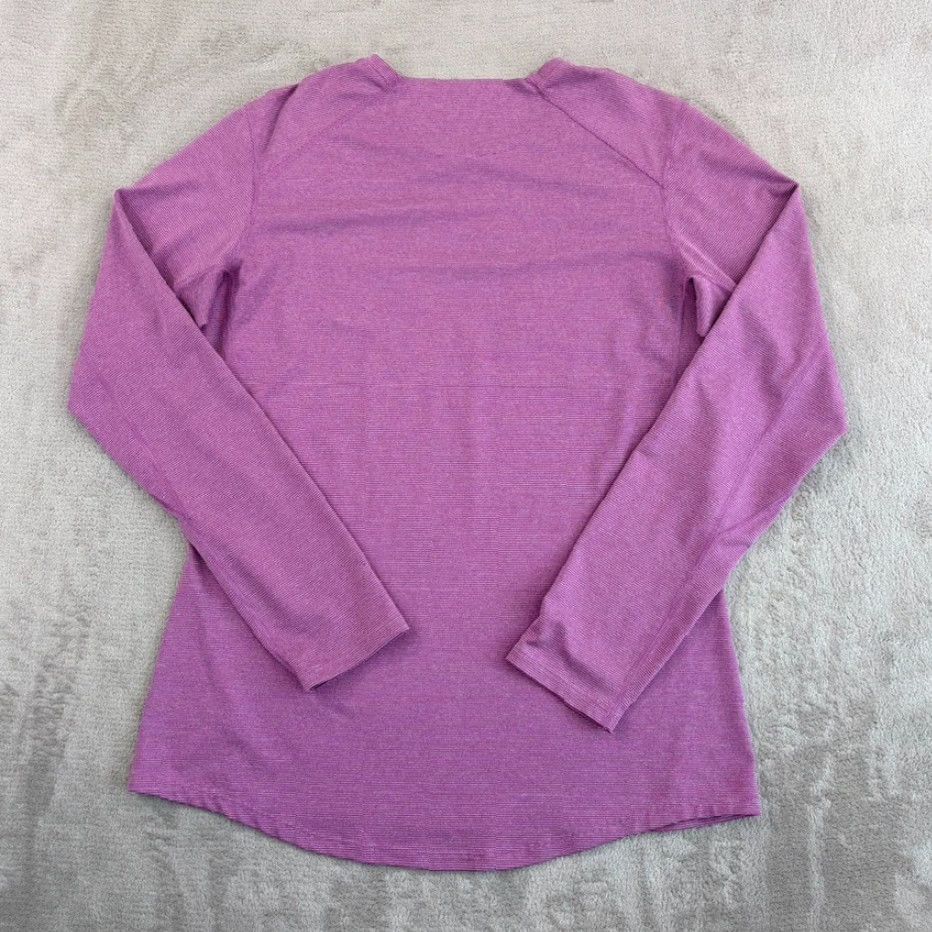 REI Co-Op Performance T Shirt Striped Purple Fuschia Women Large Long Sleeve NWOT Pullover Crew Neck Activewear Outdoor
