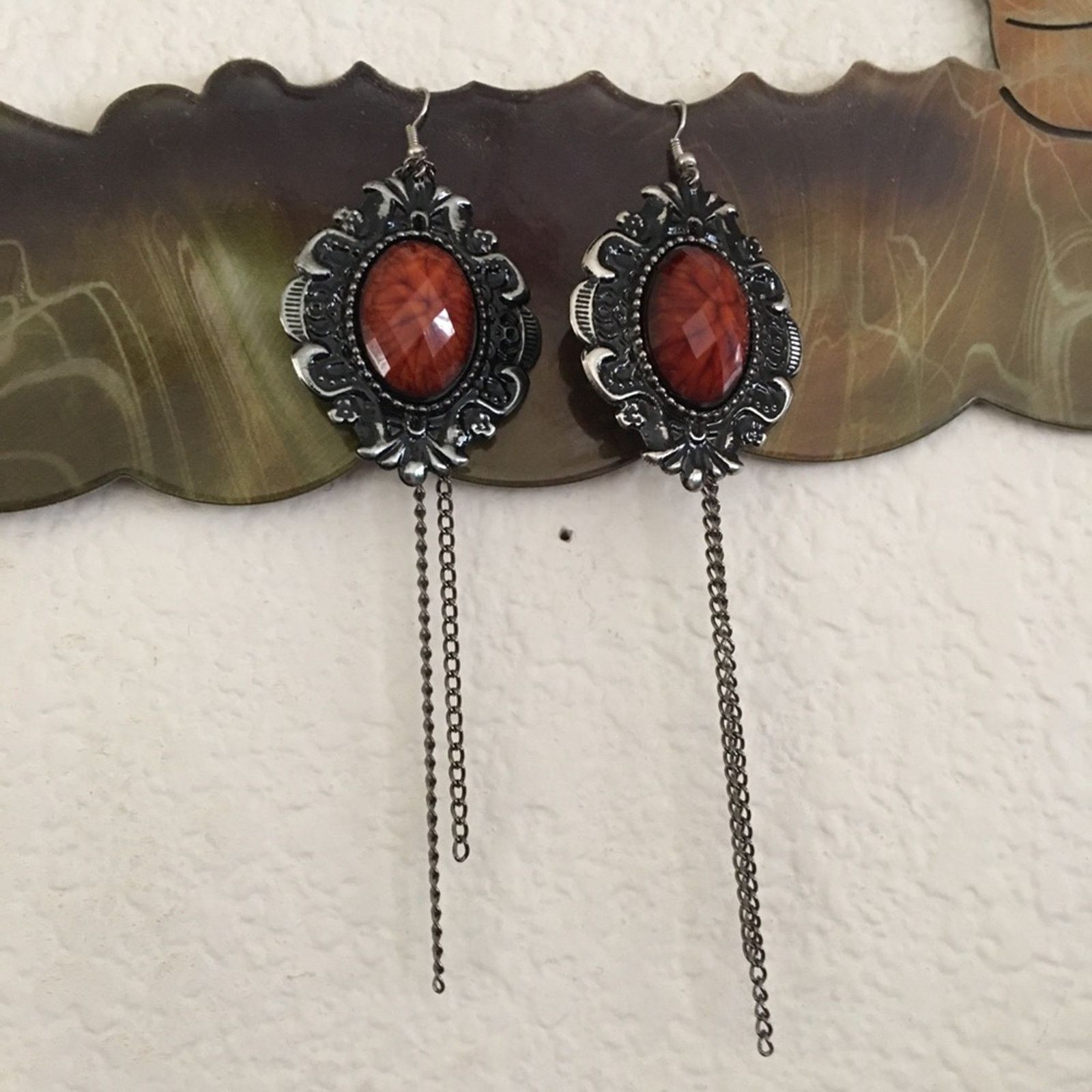 Jewelry Brown faceted stone chain dangle earrings Size ONE SIZE - 1 Thumbnail
