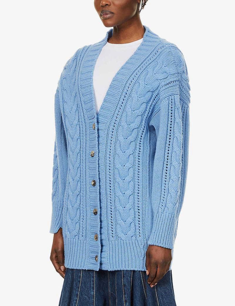 Alexander McQueen Alexander McQueen Jumper Womens Blue Cable Wool 100% Size M / US 6-8 / IT 42-44 - 4 Thumbnail