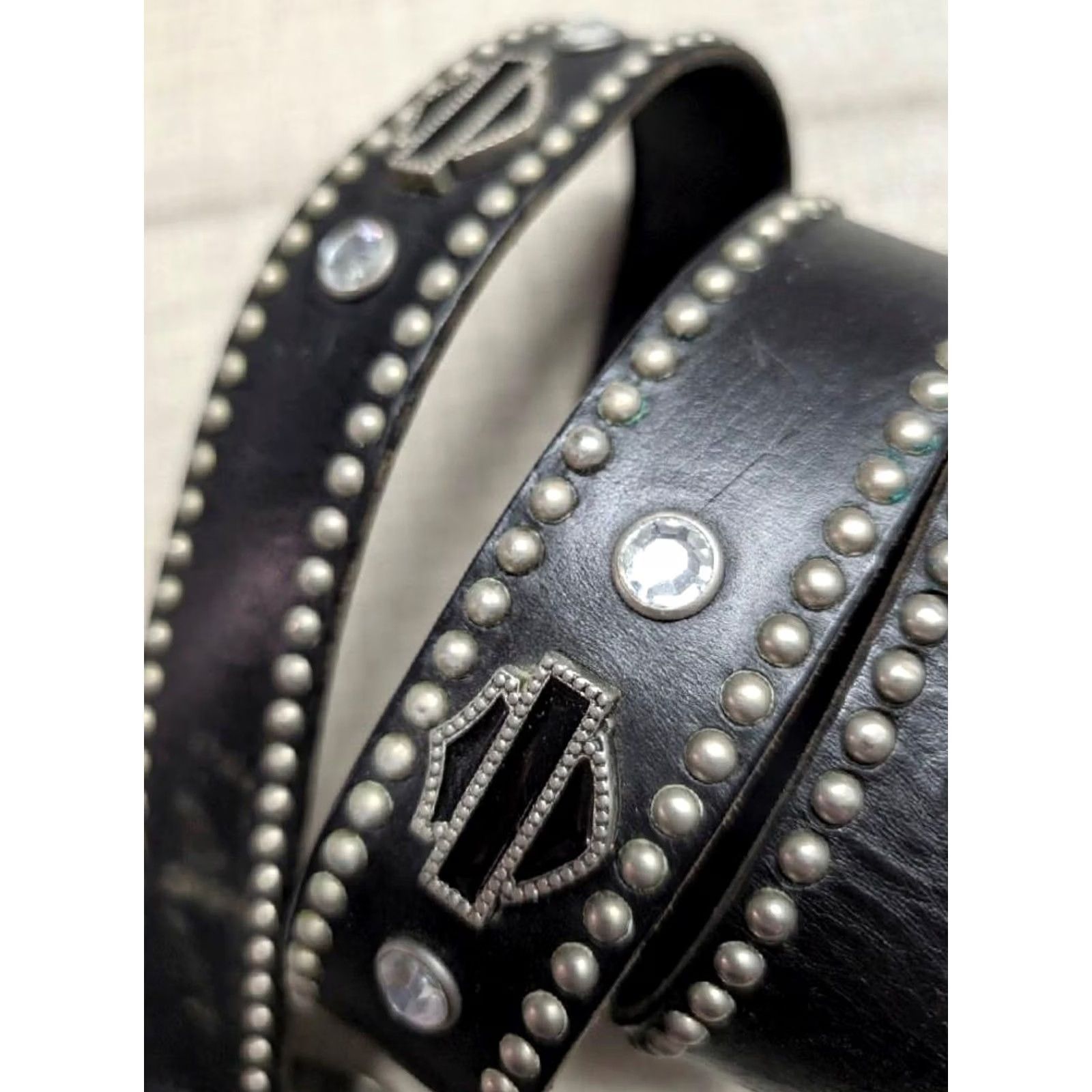 Harley Davidson VINTAGE Harley-Davidson belt Concho Western buckle belt Mens 38 Black Leather Studded belt western style Size 38 - 5 Thumbnail