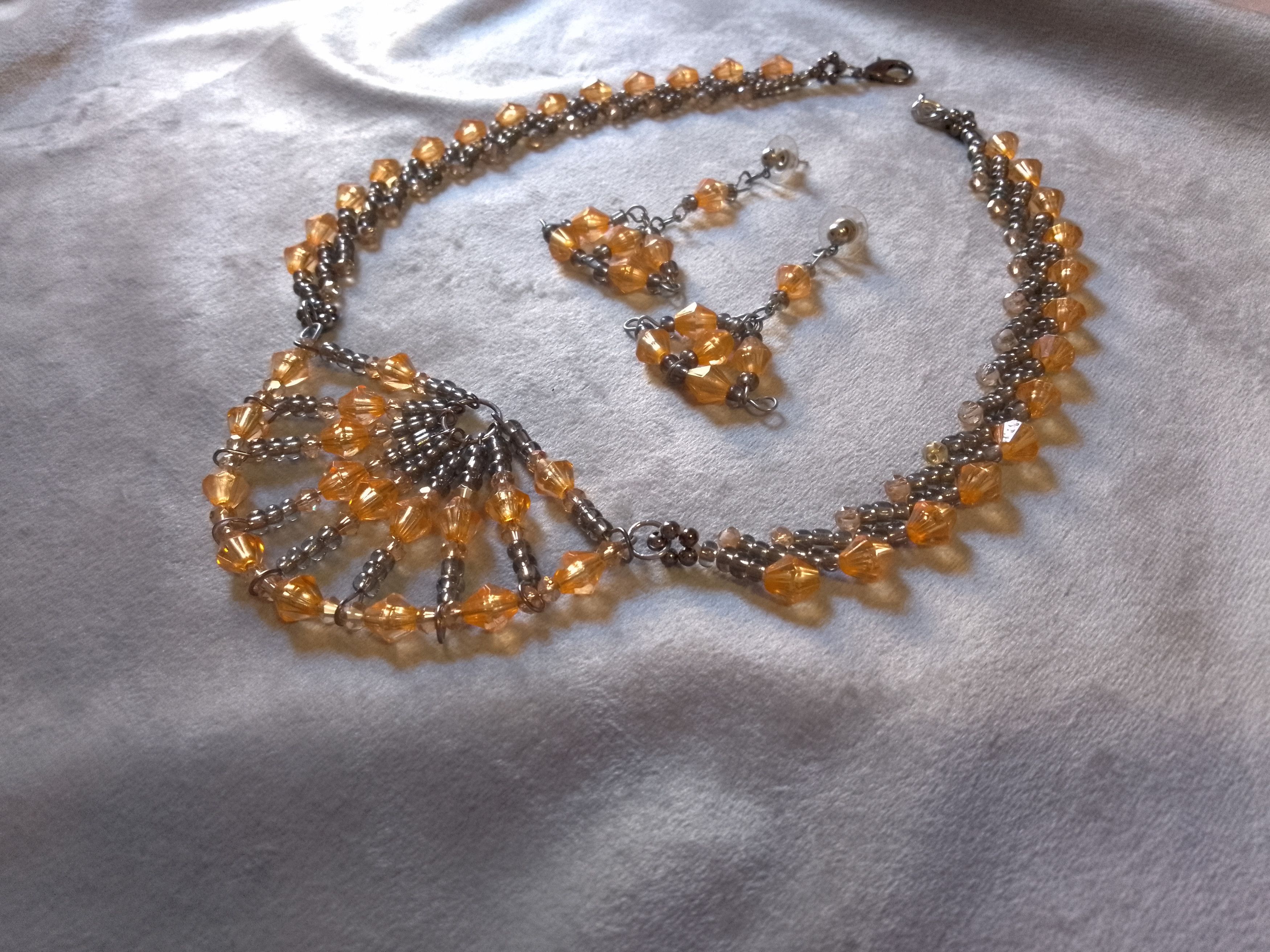 Handmade Necklace Orange Green Earrings Vintabe Antique Fashionable Size ONE SIZE - 11 Thumbnail