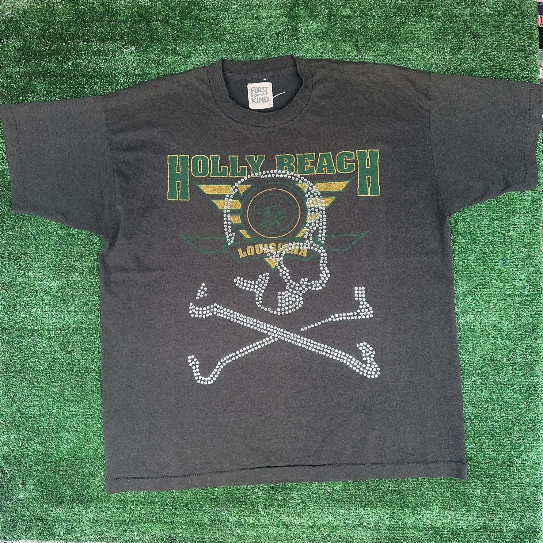 Vintage Vintage 90s Holly Beach Louisiana Skull T-Shirt Black XL Bed Size US XL / EU 56 / 4 - 1 Thumbnail