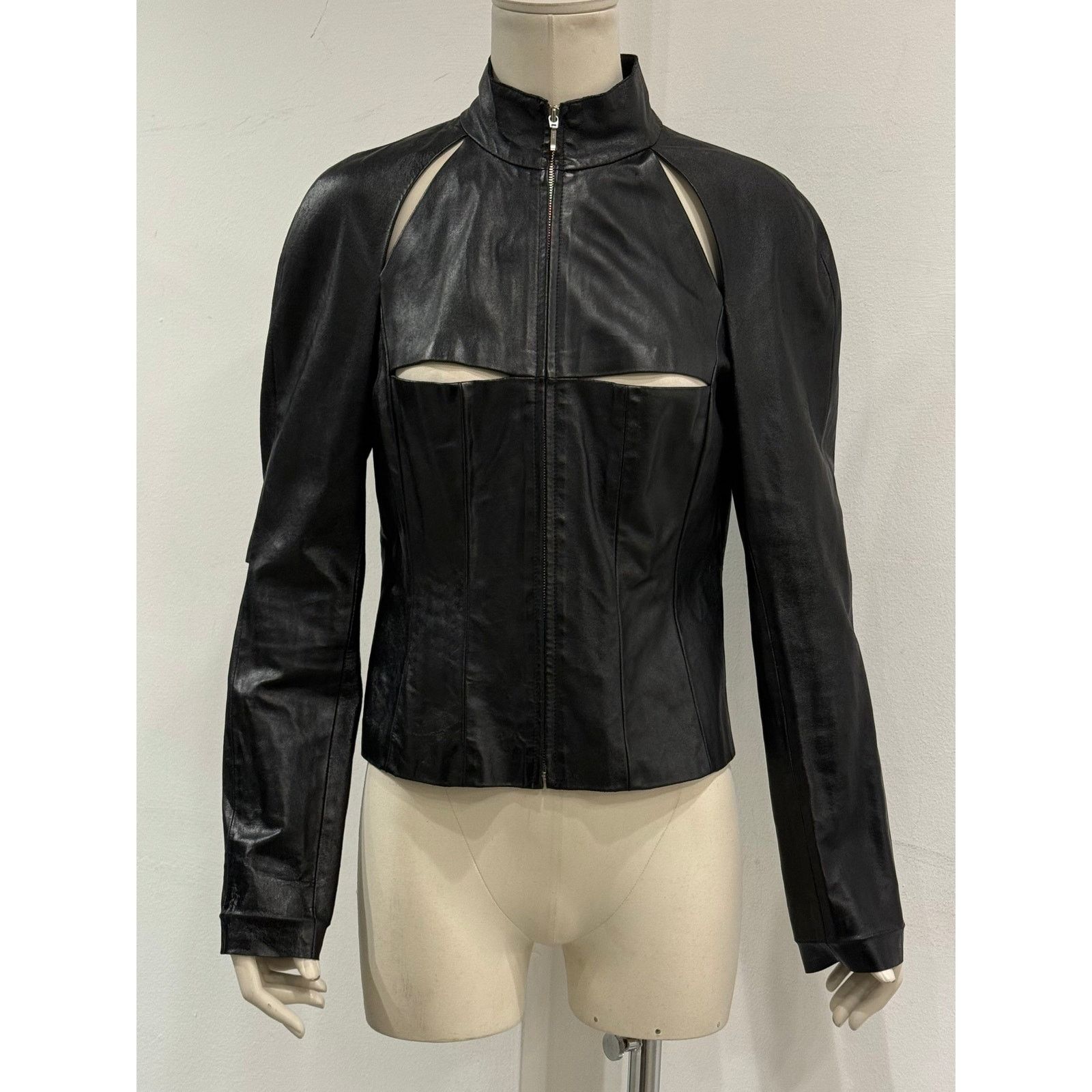Paco Rabanne A/W2000 Paco Rabanne runway cut-out leather jacket Size S / US 4 / IT 40 - 1 Thumbnail