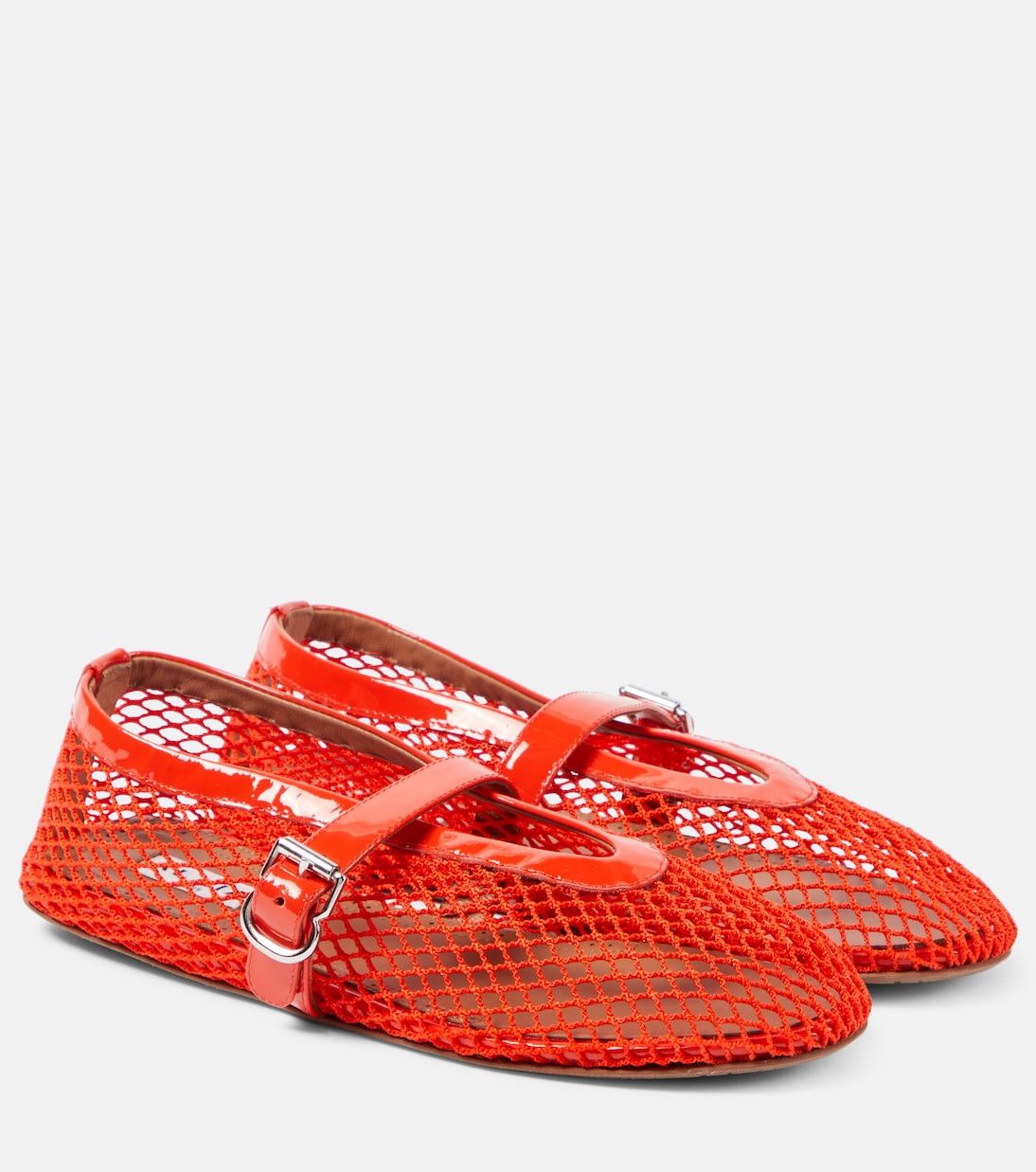 Alaia Leather-trimmed fishnet ballet flats in red Size US 9 / IT 39 - 1 Thumbnail