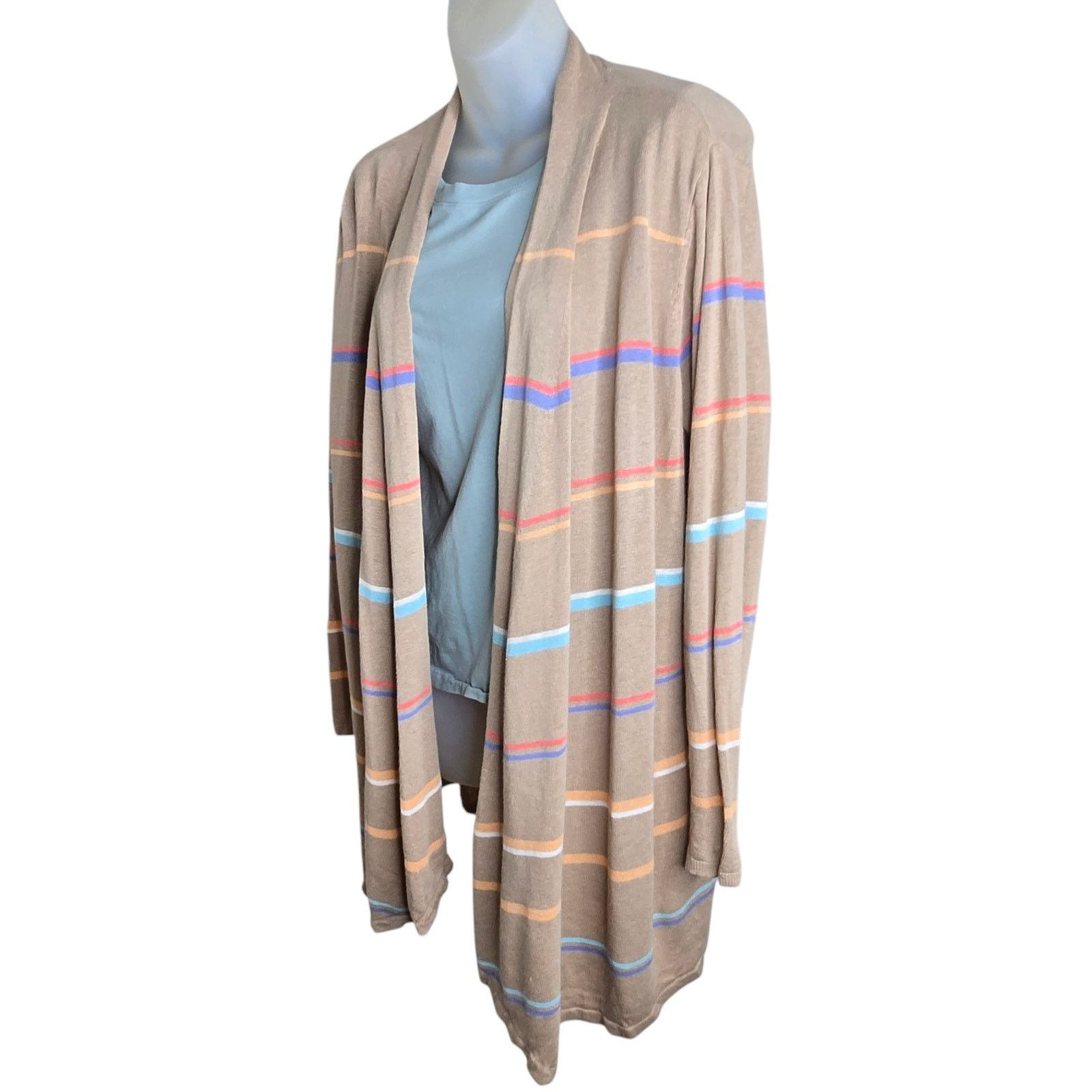 Other J Jill Womens Striped Cardigan Large Linen Blend Open Front Size L / US 10 / IT 46 - 4 Thumbnail