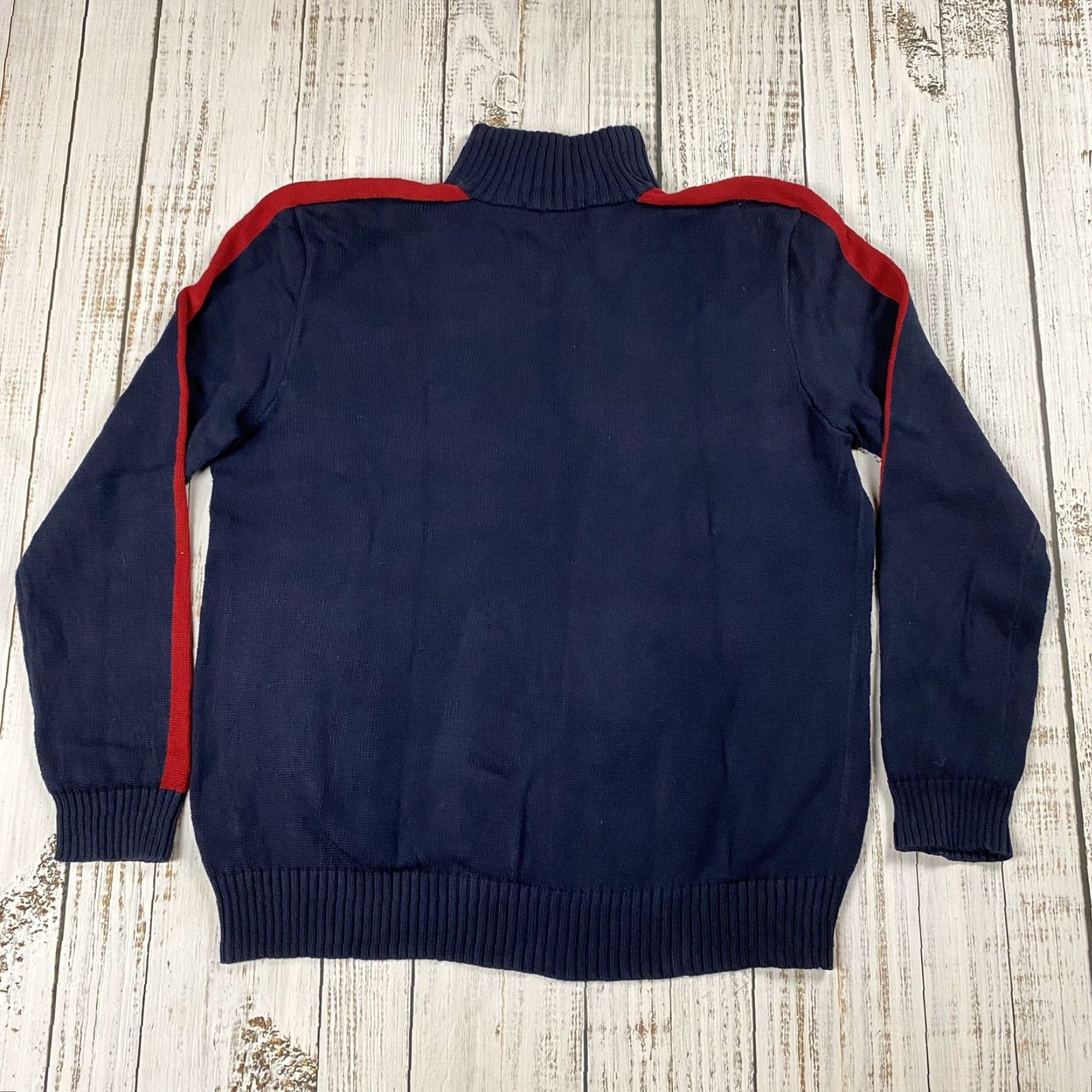 Polo Ralph Lauren VINTAGE Polo Ralph Lauren Sweater Shirt Men XL 100% Cotton 1/4 Zip Mockneck Striped Blue Red Knit Classic Mens 90s Era Size US XL / EU 56 / 4 - 6 Thumbnail