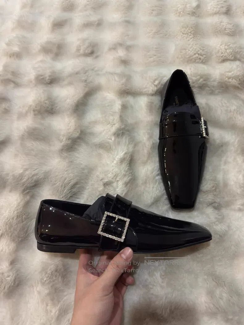 Saint Laurent Paris Saint Laurent Paris Crystal Buckle Loafers Leather Shoes Size US 7 / EU 40 - 3 Thumbnail