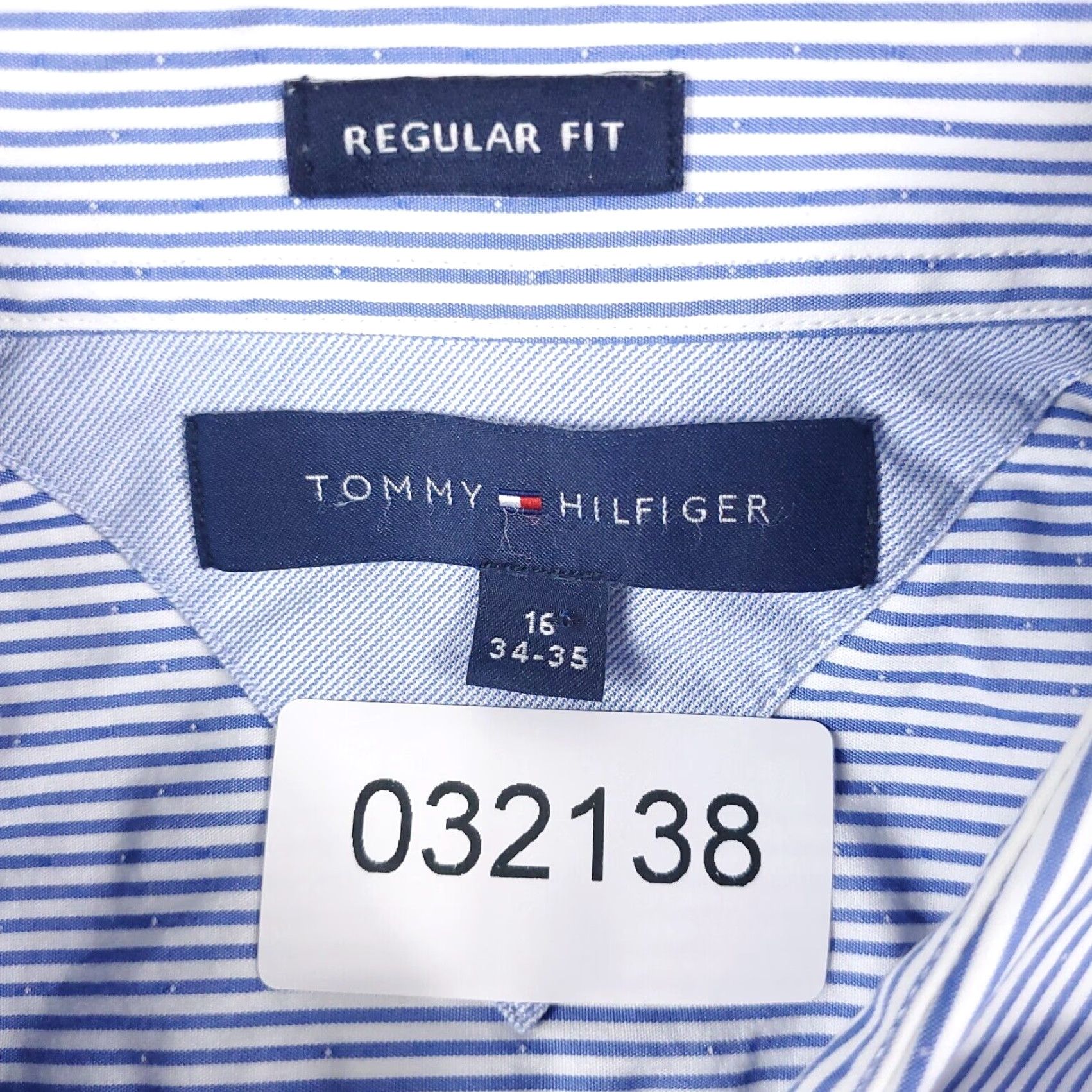 Tommy Hilfiger Tommy Hilfiger Blue Striped Dress Shirt Mens Size 16 Long Sleeve Button Up Classic Modern Preppy Size 42R - 6 Thumbnail