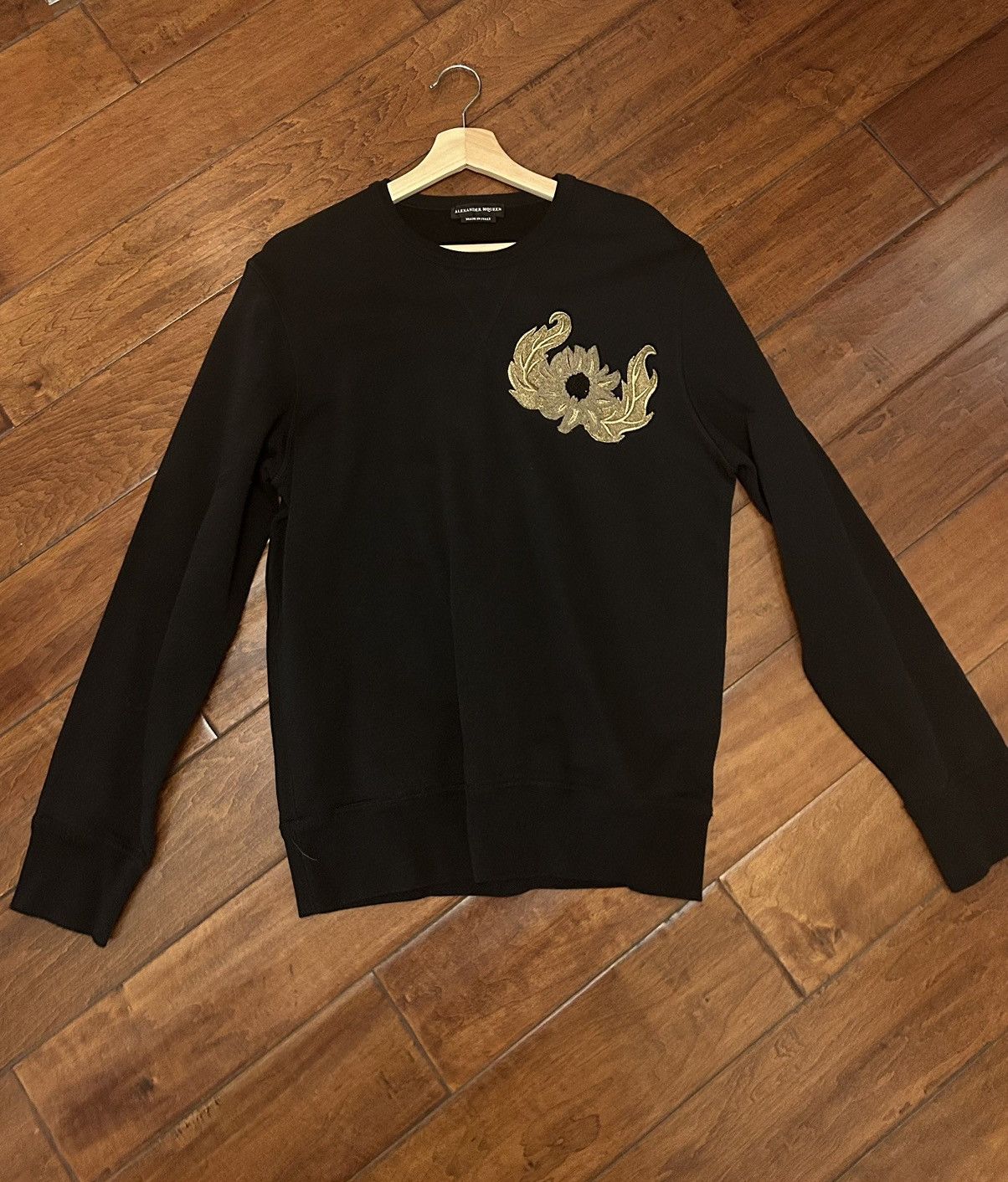 image of Alexander Mcqueen Cotton Sweatshirt With Gold Embroidery in Black, Men's (Size Medium)