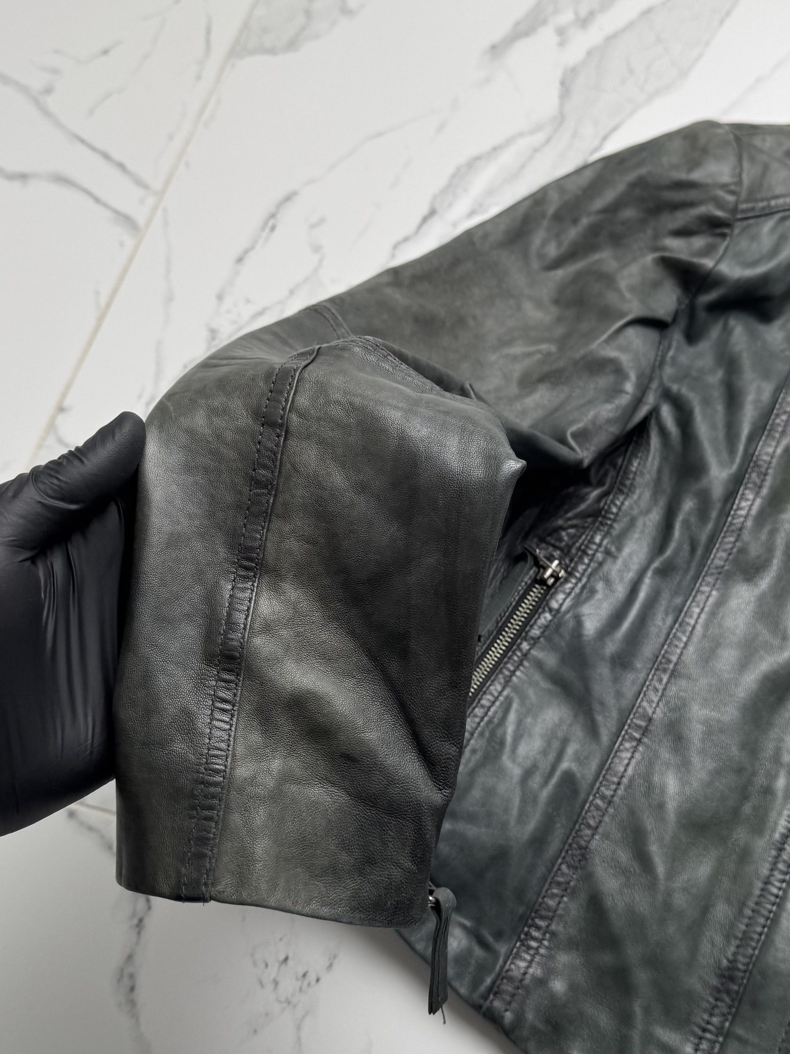 Vintage Vintage Khaki Leather Jacket Zip Up Minimalist Fitted Size M / US 6-8 / IT 42-44 - 6 Thumbnail