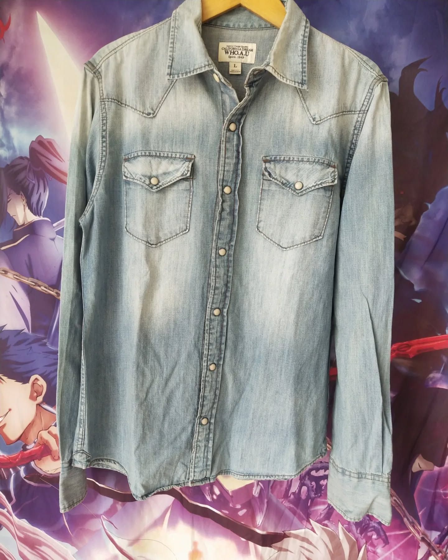 Who A.U. WHO AU Blue Faded Denim Shirt Size US M / EU 48-50 / 2 - 1 Thumbnail