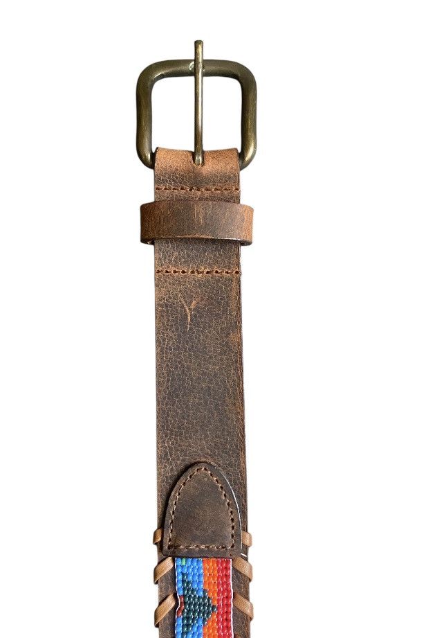 Other Camp Hero Leather Beaded Belt Size 34 - 4 Thumbnail