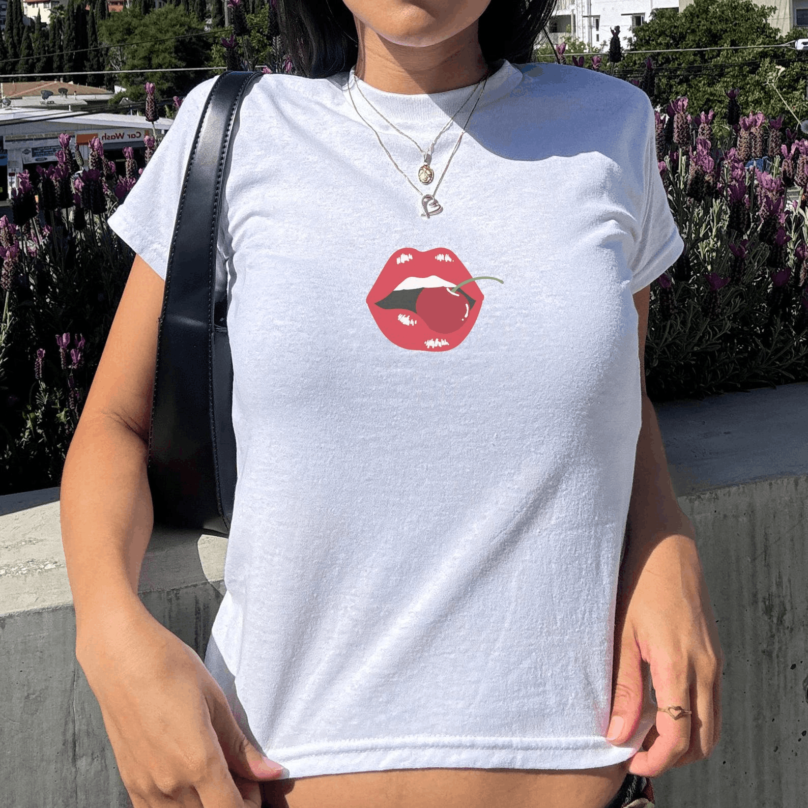Other Coquette Aesthetic Cherry Lips Baby Tee – Vintage Y2K Size S / US 4 / IT 40 - 1 Thumbnail