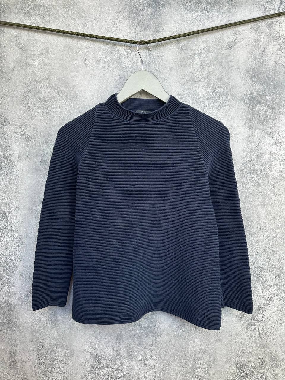Cos COS Textured Cotton Mock Neck Ribbed Knit Sweater Navy Size XS / US 0-2 / IT 36-38 - 1 Thumbnail