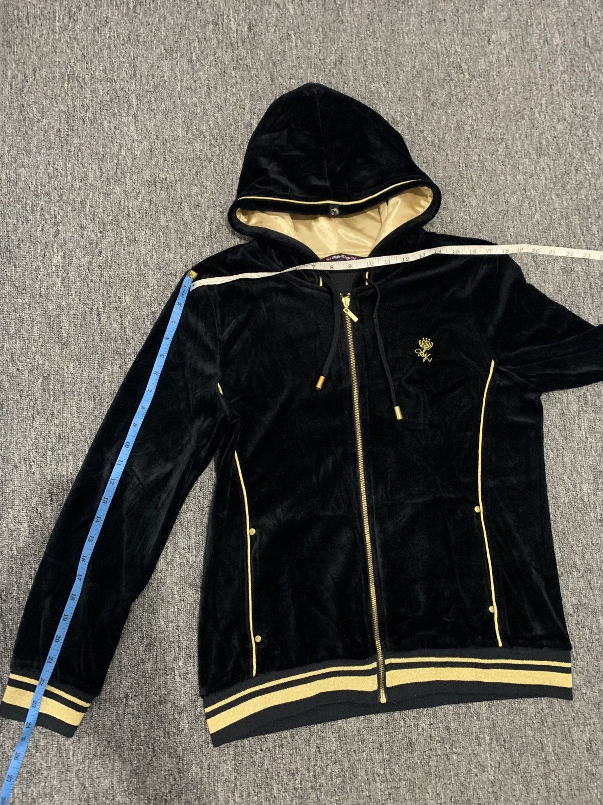 Beauty Beast Hello Kitty Velvet Elegant Black Gold Hoodie Zip Jacket Size L / US 10 / IT 46 - 8 Thumbnail