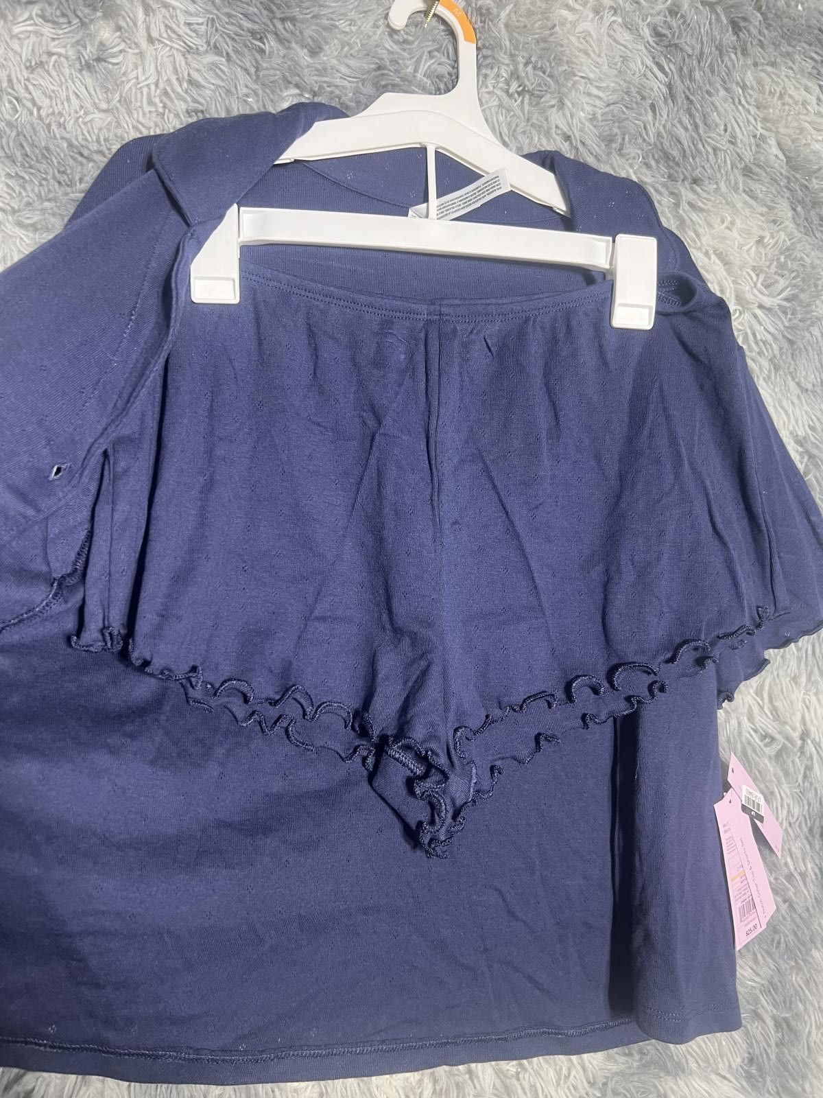 Other Wild fable Navy Blue Button-Up Shirt w Ruffle Sleeves Large Size ONE SIZE - 4 Thumbnail