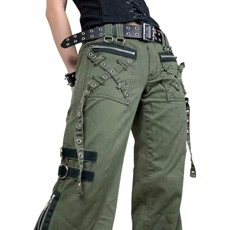 Japanese Brand Goth Baggy Jeans Y2K Strap Buttoned Stripe Long Pants Size 30" / US 8 / IT 44 - 1 Thumbnail