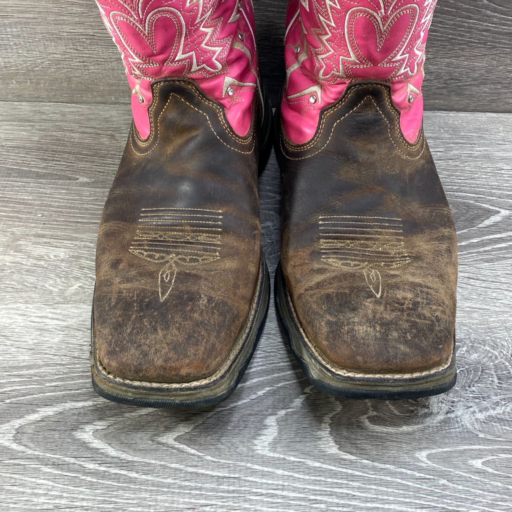 Durango VINTAGE Durango Womens Boots 11 Pink Brown Leather Western Lady Rebel Square Toe Cowboy - Breast Cancer Awareness - Pink Ribbon Womens Shoes Size US 9 / IT 39 - 4 Thumbnail