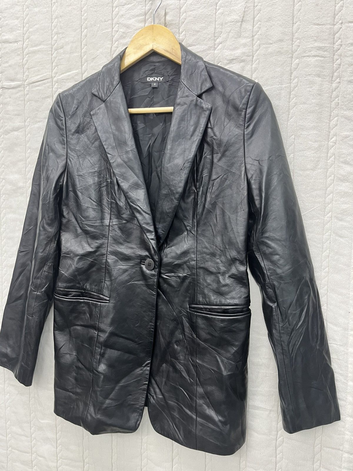 DKNY × Vintage ARCHIVE🔥DKNY LEATHER BLAZER JACKET Size S / US 4 / IT 40 - 3 Thumbnail