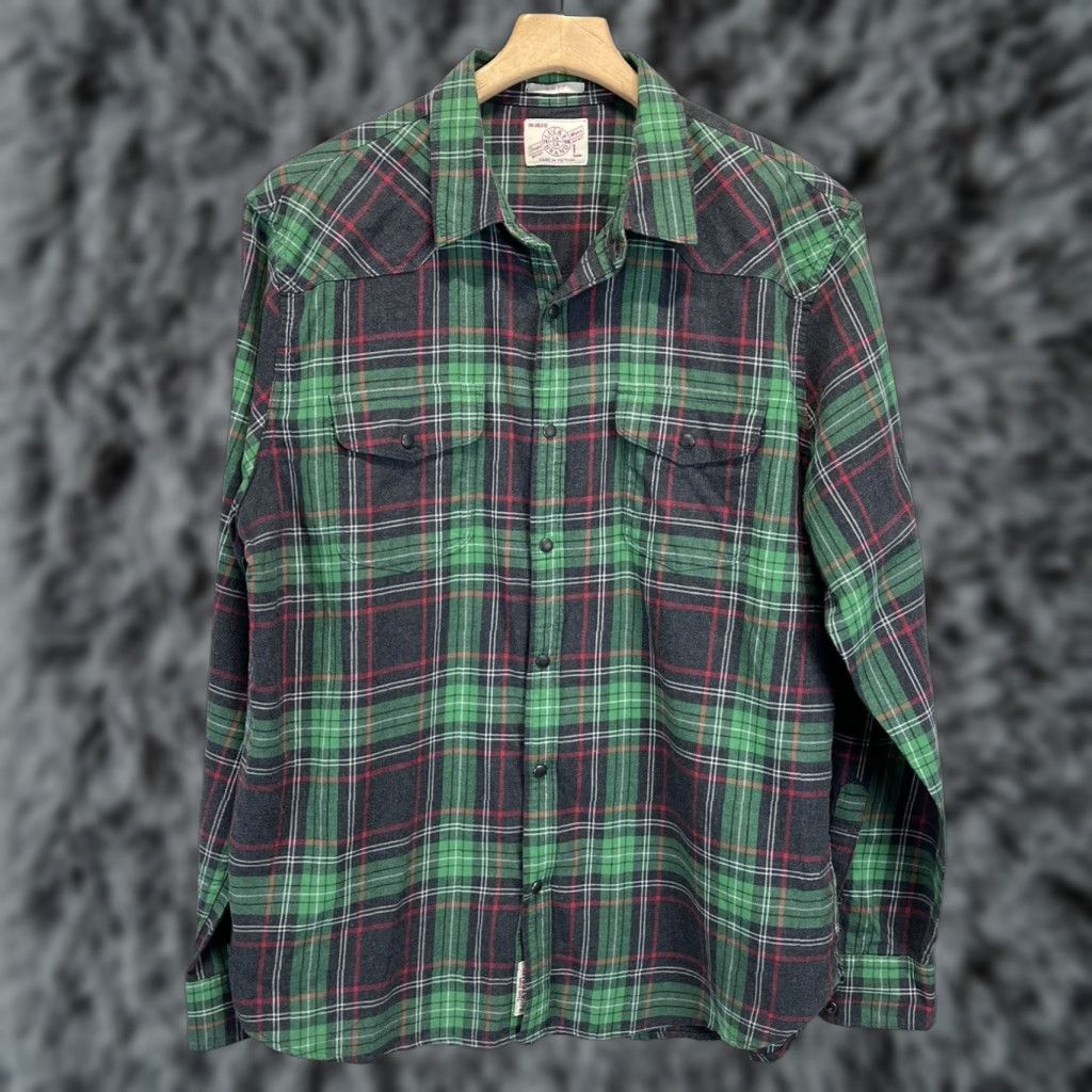 Lucky Brand Lucky Brand Light Green Plaid Flannel Shirt Mens Large Slim Fit Size US L / EU 52-54 / 3 - 1 Thumbnail