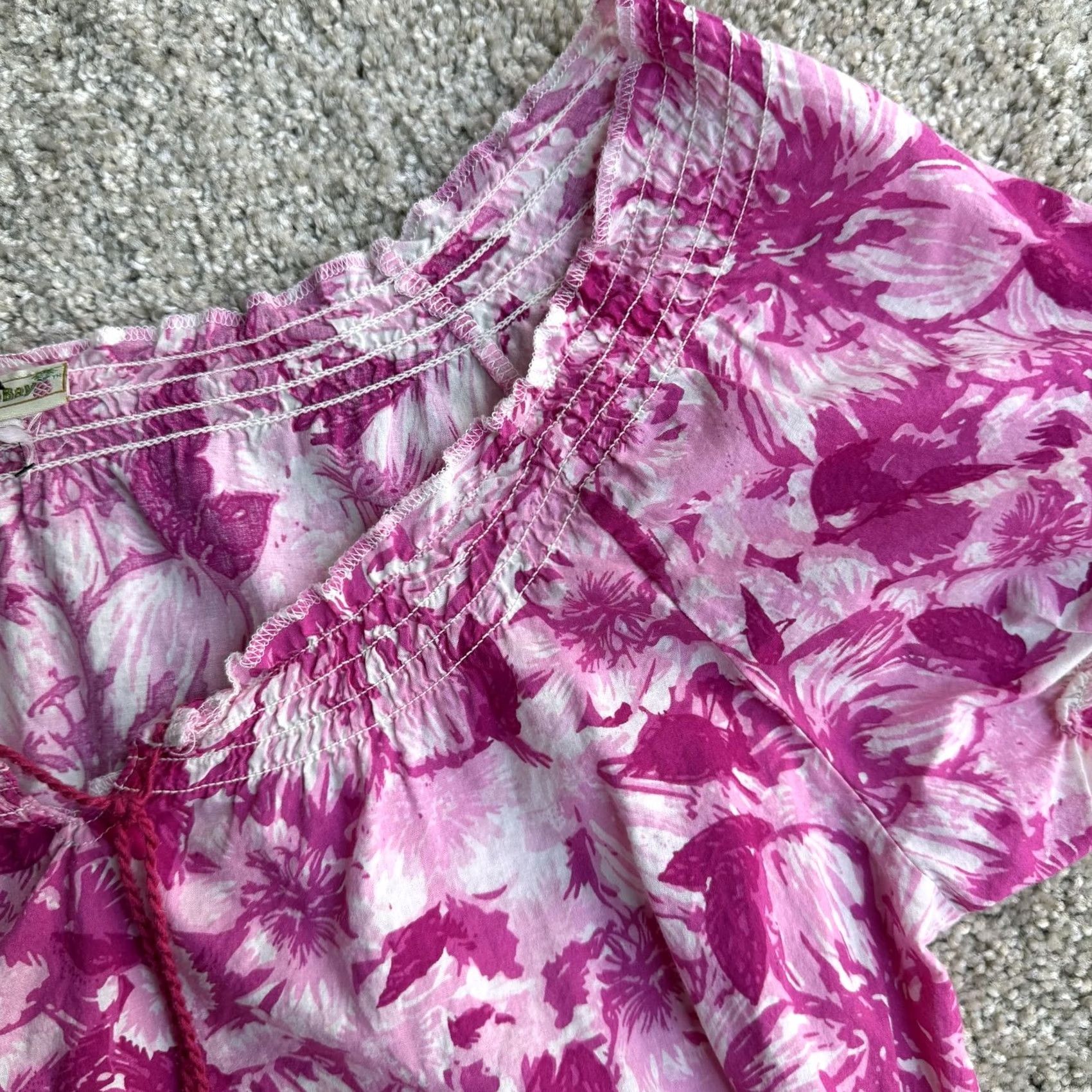 Pinko Y2K BocaBay Blouse Womens Medium Pink Floral Tassel Scoop Neck Peasant Top Size M / US 6-8 / IT 42-44 - 3 Thumbnail