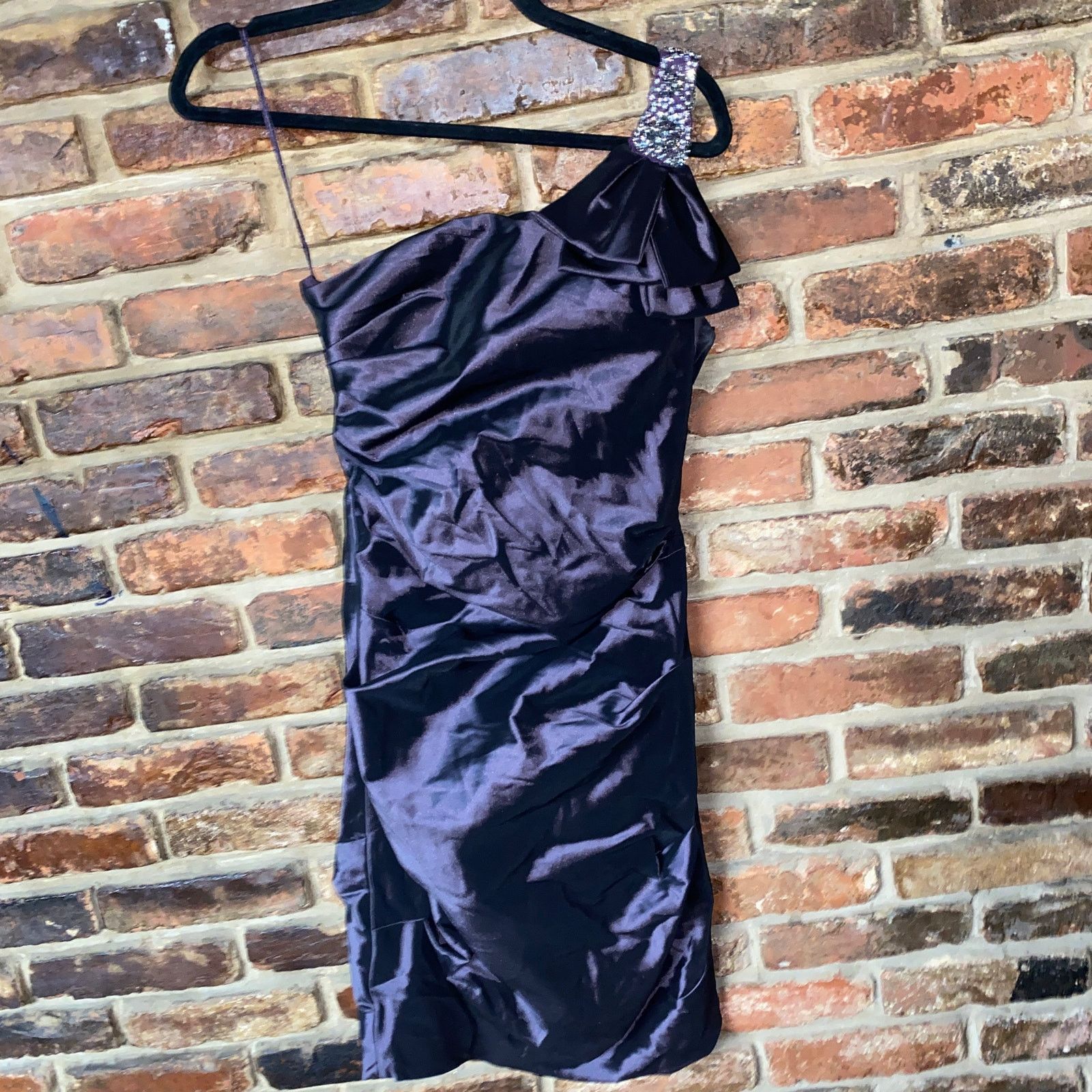 image of Rickie Freeman Teri John Purple One Shoulder Ruched Dress 2, Women's (Size XS)